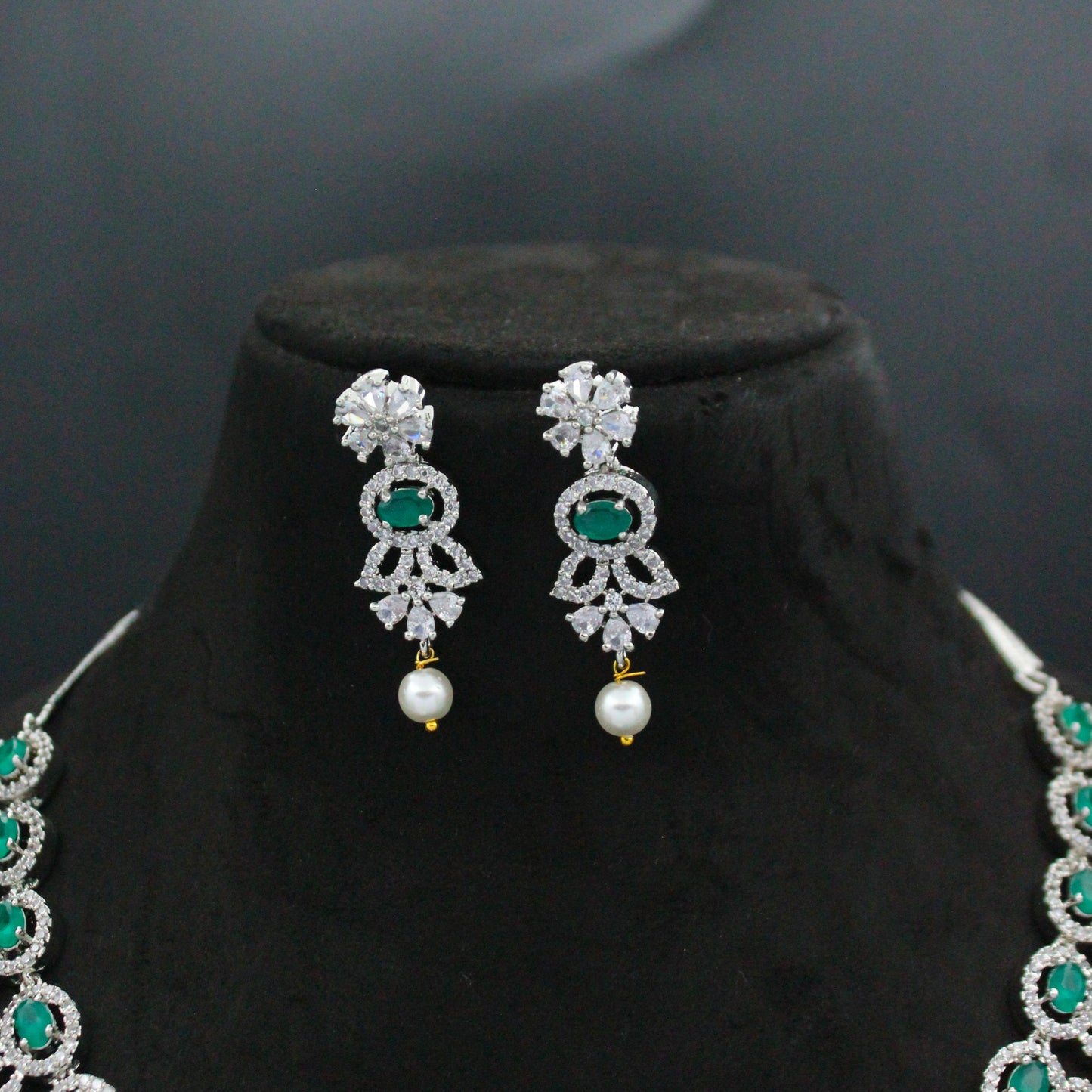 Platinum AD Stone Necklace with Pearls SP-391