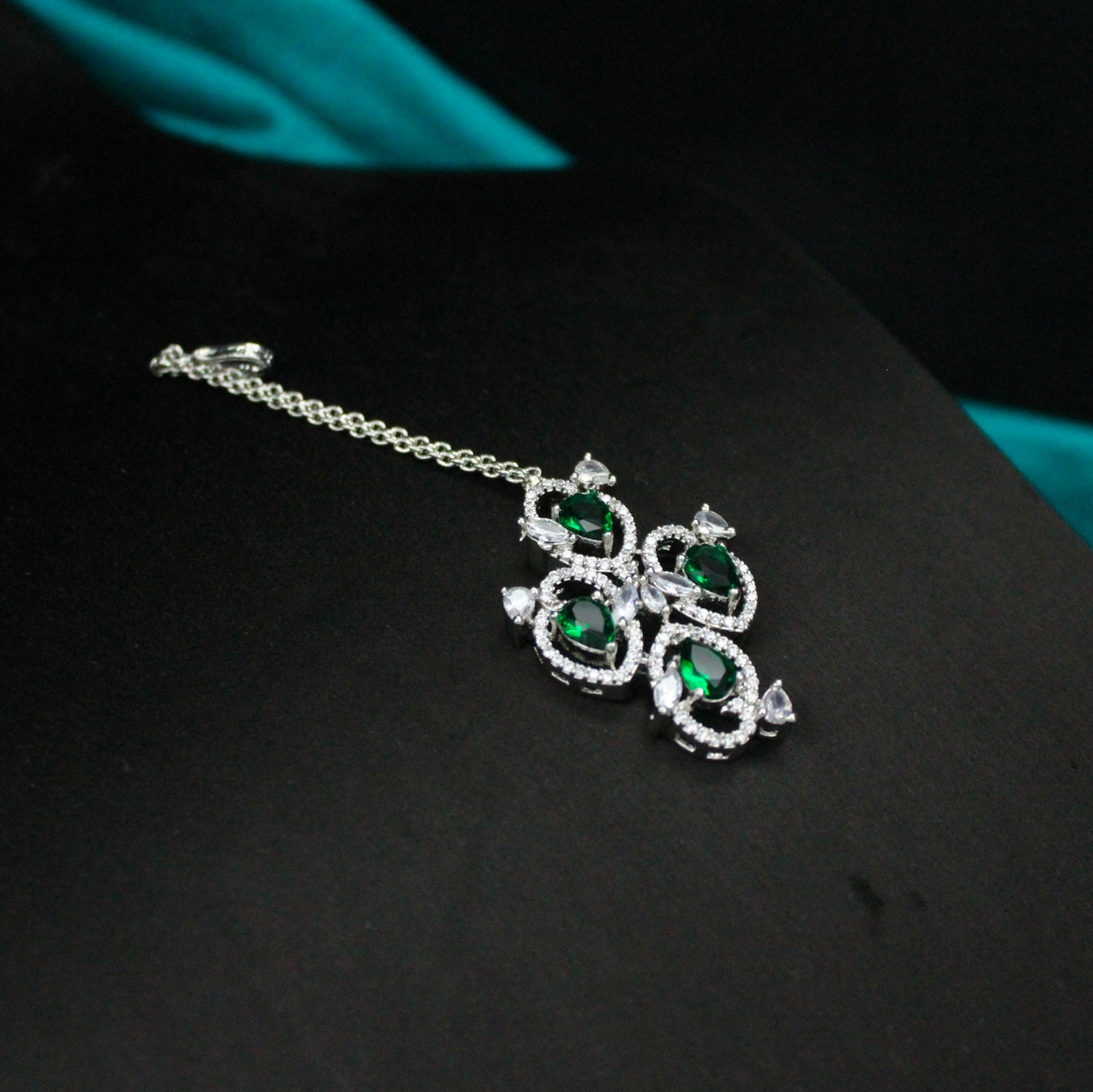Platinum AD Stone Necklace Set with Earrings & Maang Tikka SP-16298