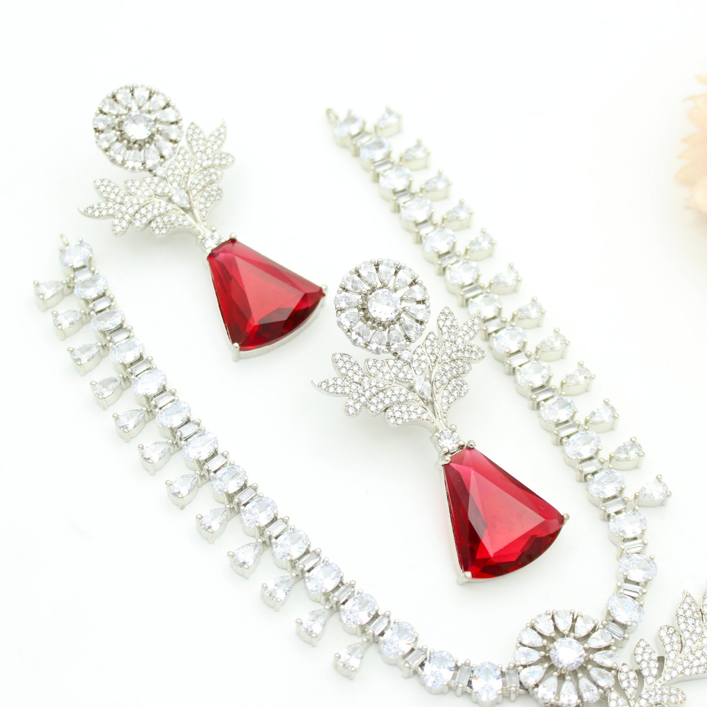 Platinum Red Stone Short Necklace SP-26638