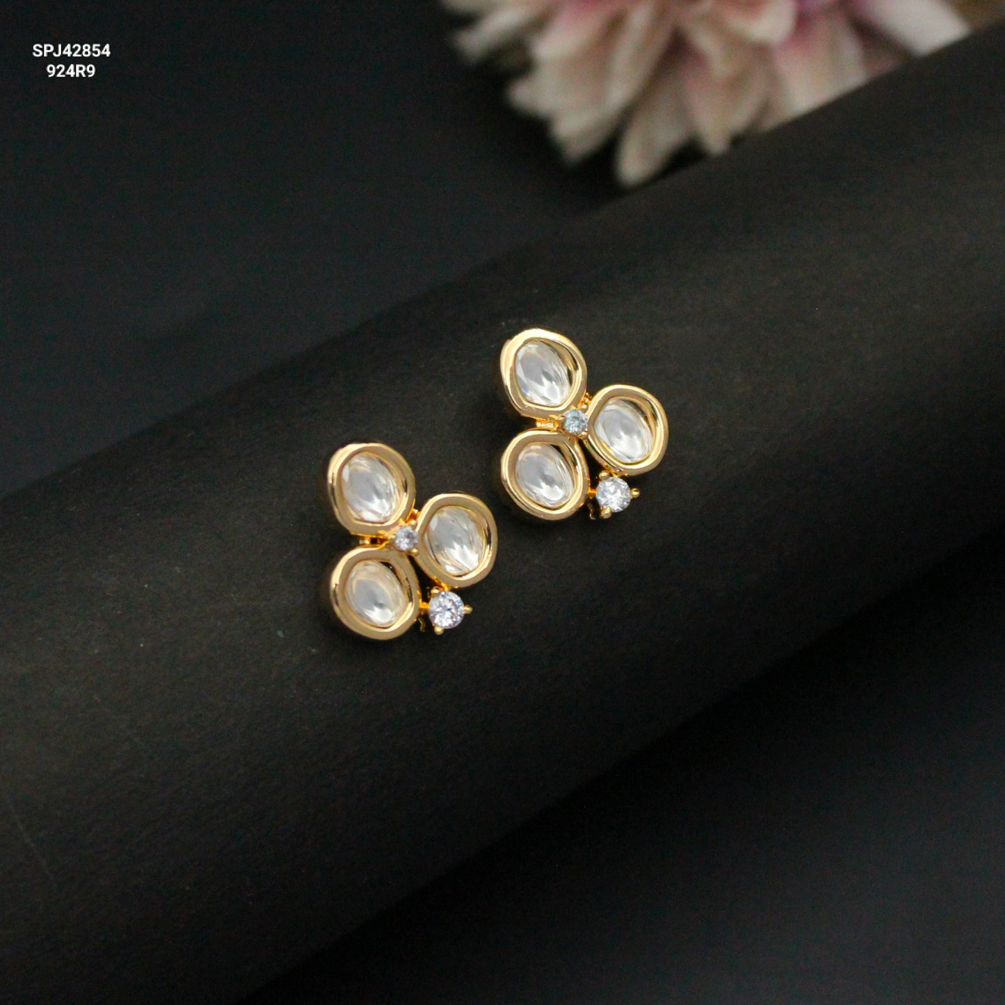 Moissanite 3 Stone Studs With Push Back 42854