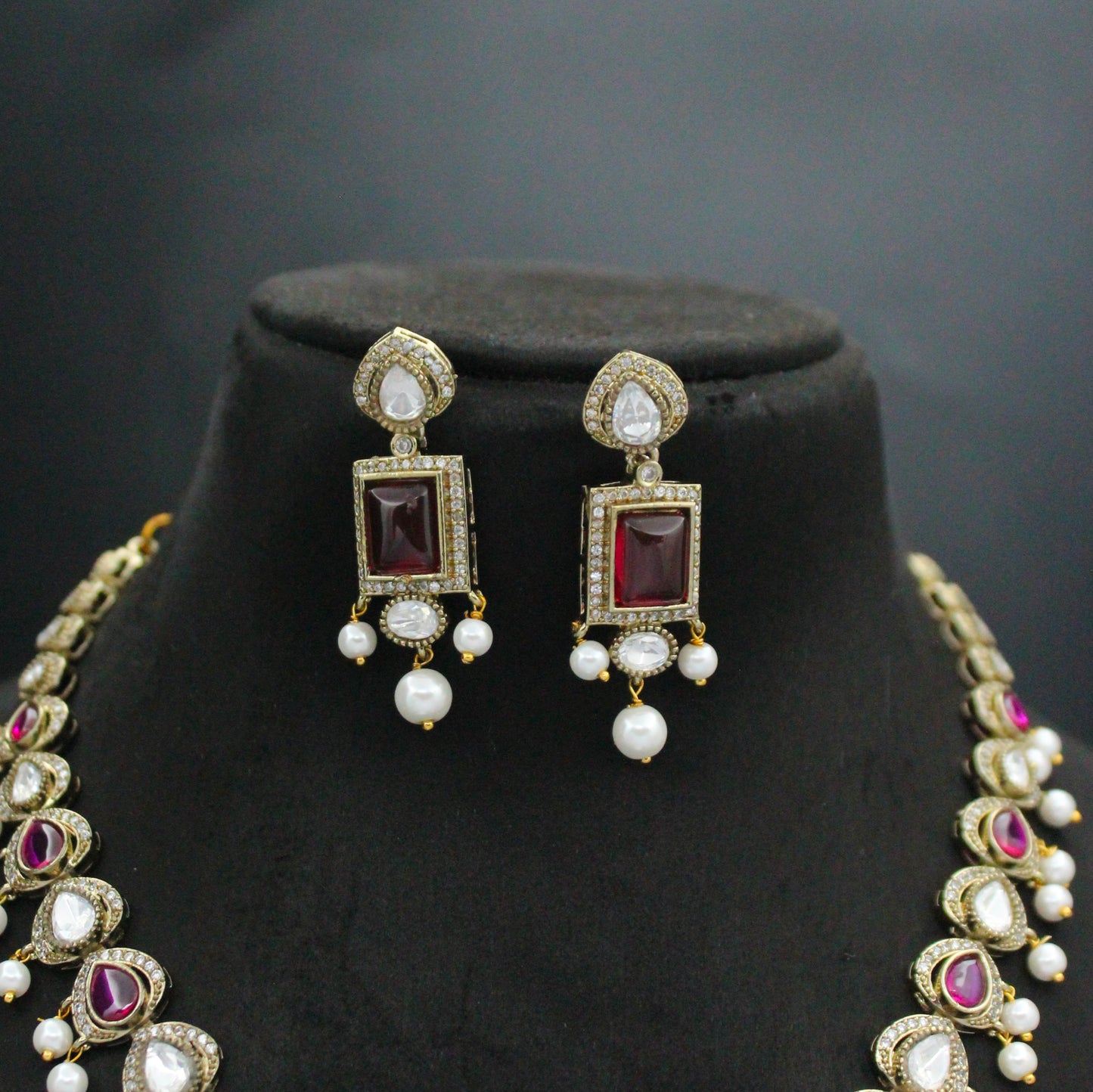 Victorian Mehendi Necklace with Pearls, Ruby & Moissanite Stones SP-39272