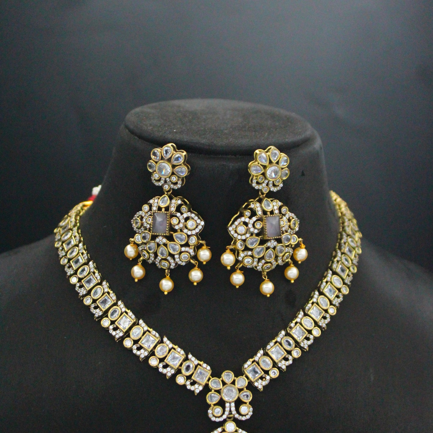 Victorian Moissanite Purple Short Necklace Set with Pushback Earrings SP-30637