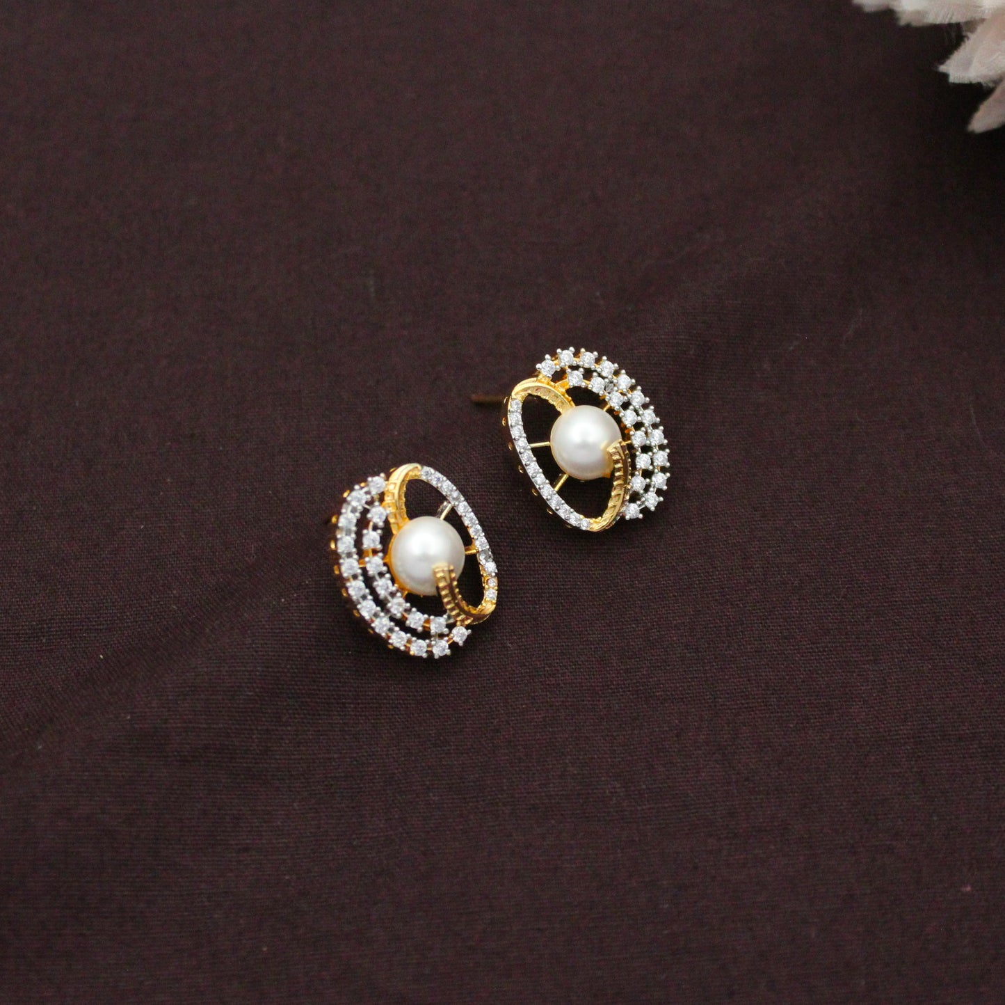 Fancy Pearl Full White Pendant Set With Earrings Real Diamond Look 42876