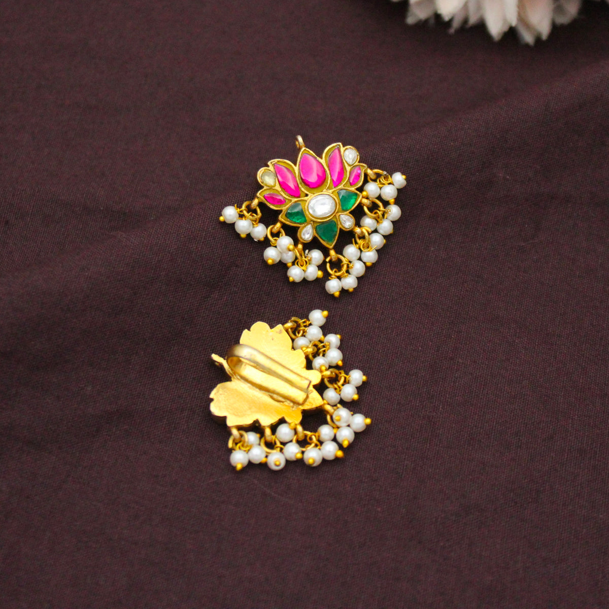 Traditional Jadau Kundan Multi Stone Lotus Bugadi