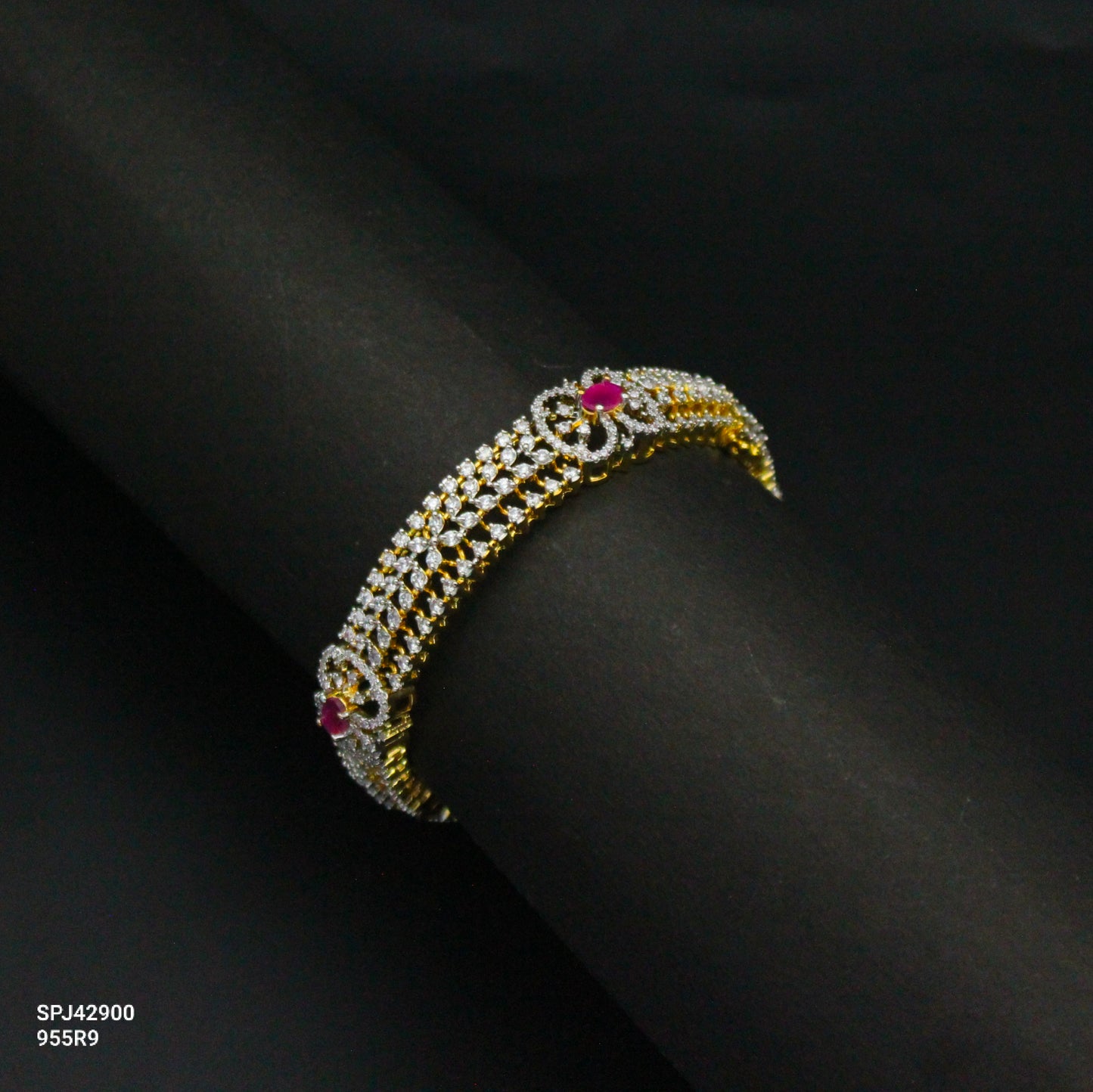 Premium Real Diamond Look Red Stone Openable Kada / Bangle Red 1pc 42900