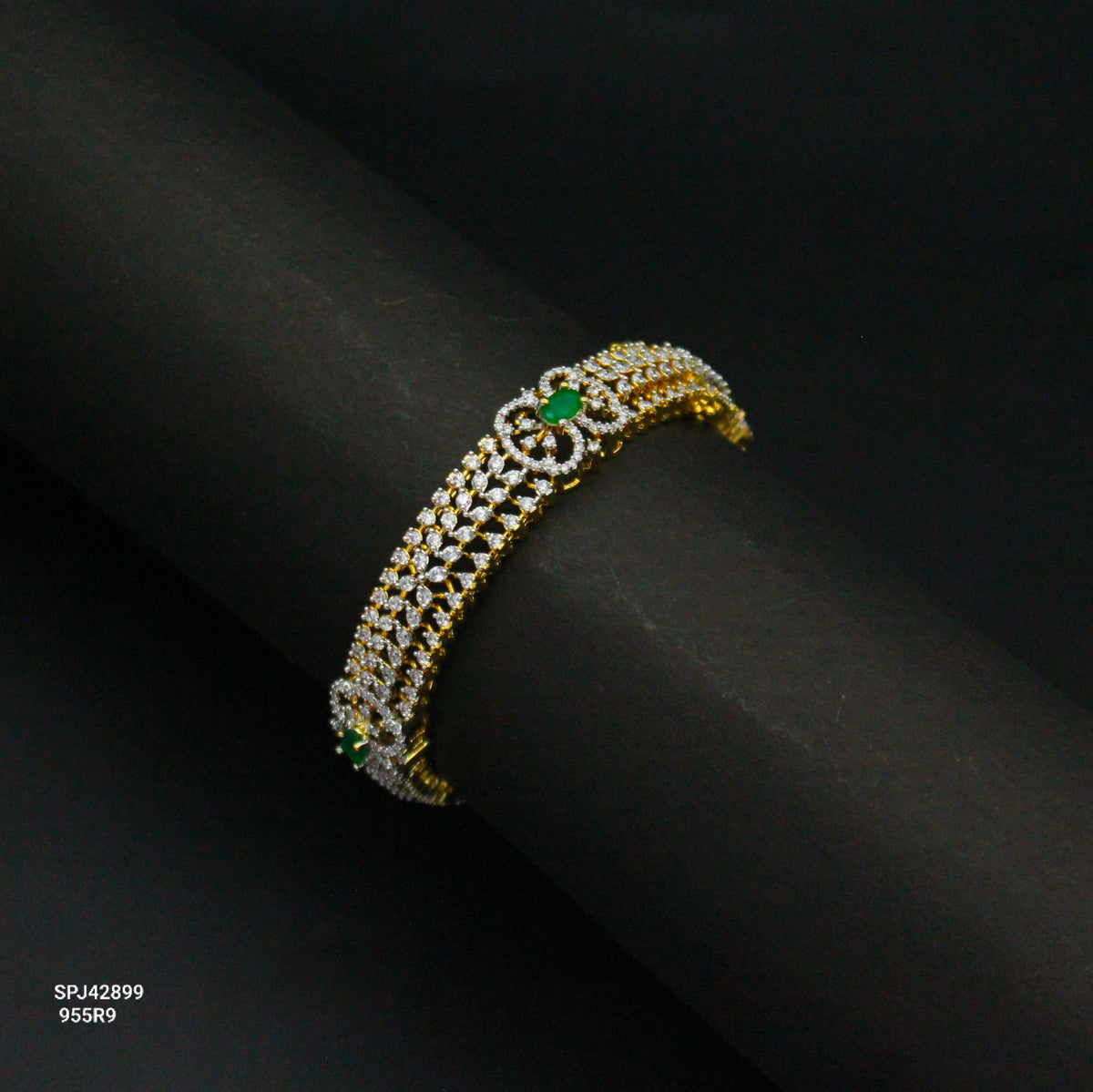 Premium Real Diamond Look Green Openable Kada / Bangle 1 Pc 42899