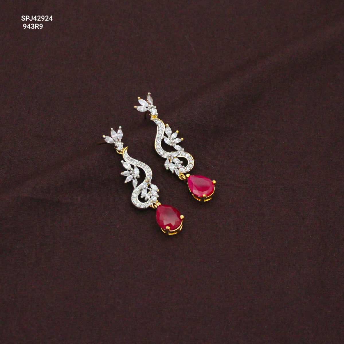 Fancy Red Diamond Look Push Back Earrings 42924