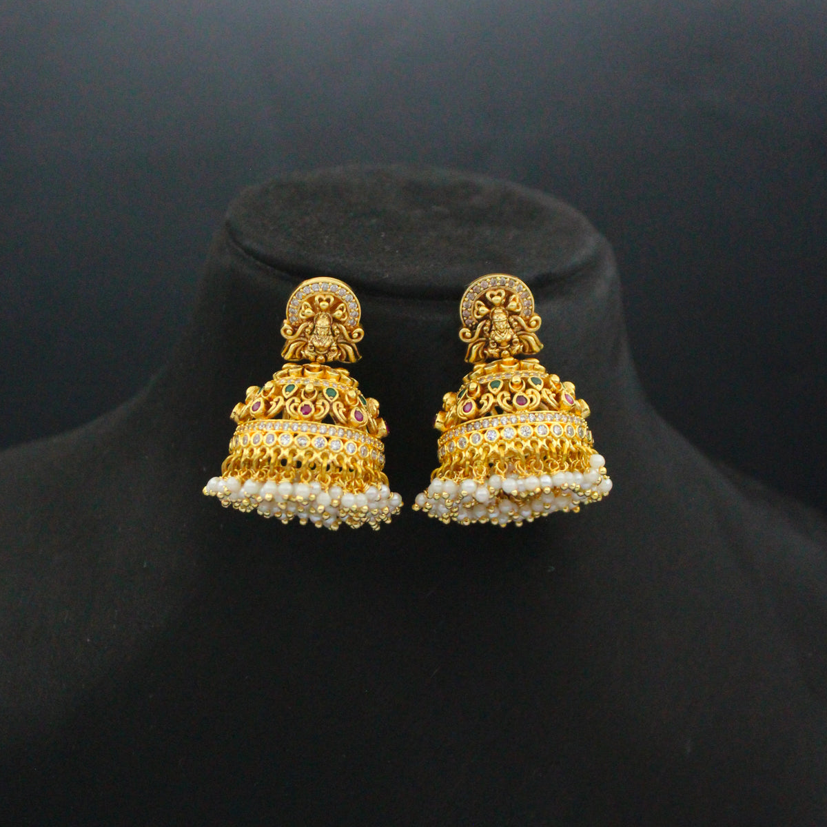 Statement Nakshi Laxmi Multi Stone Jhumki With Pearls And Push Back 40705