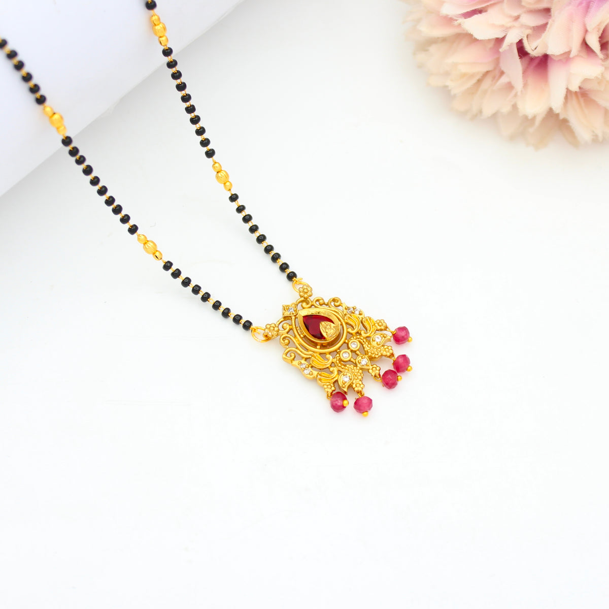 Elegant Drop Stone Peacock Black Beads Red 42963