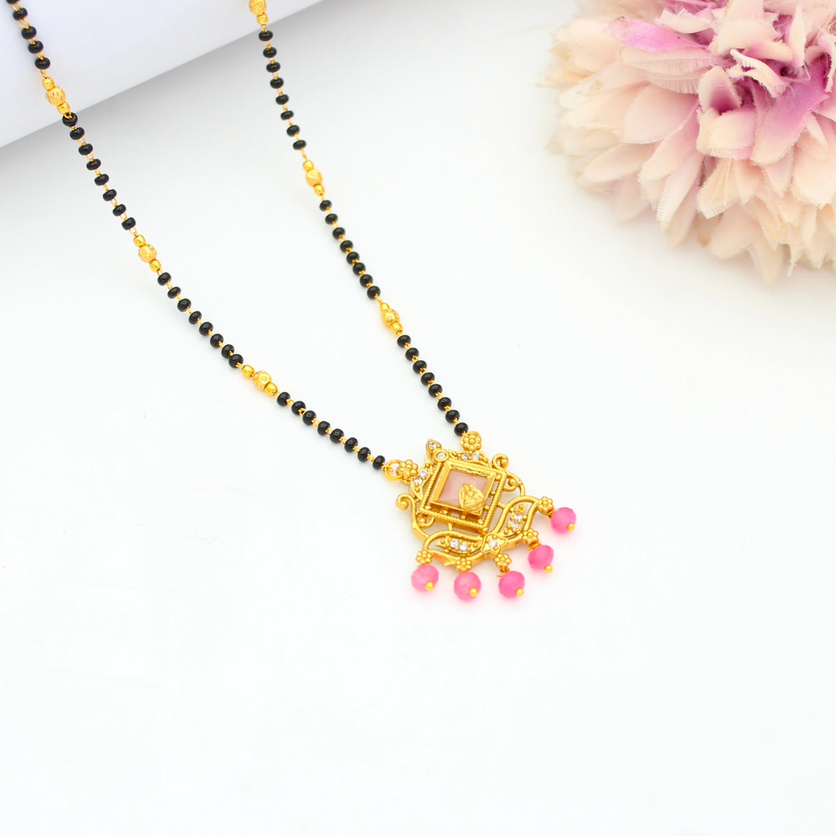 Elegant Mint Pink Fancy Black Beads With Pink Onex Beads 42971