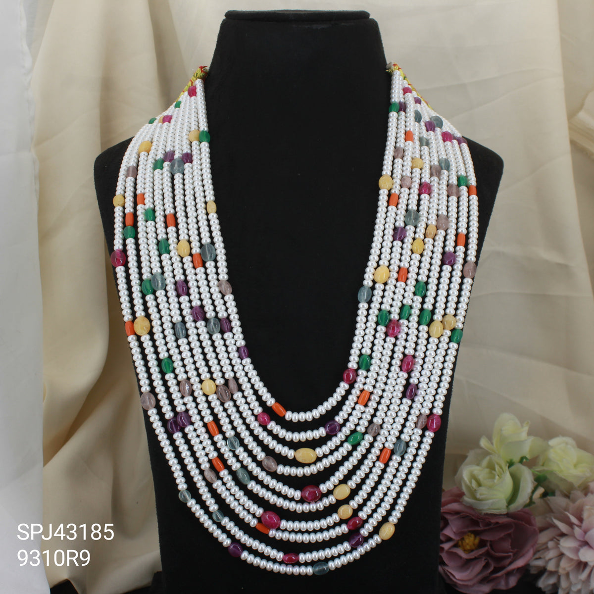 43185 10 layers pearls and navratna beads Mala Necklace