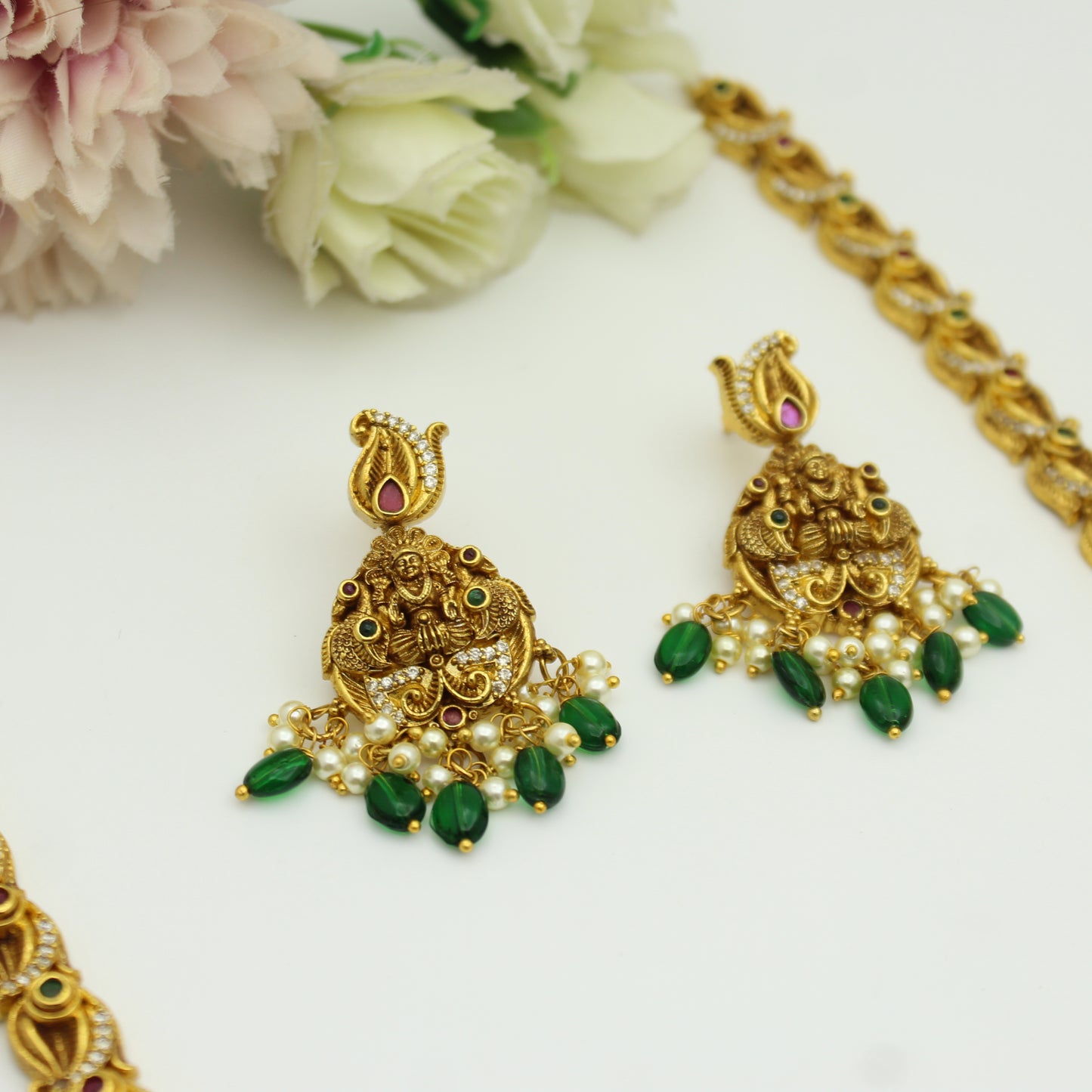 41981 Nakshi long laxmi necklace with push back earrings