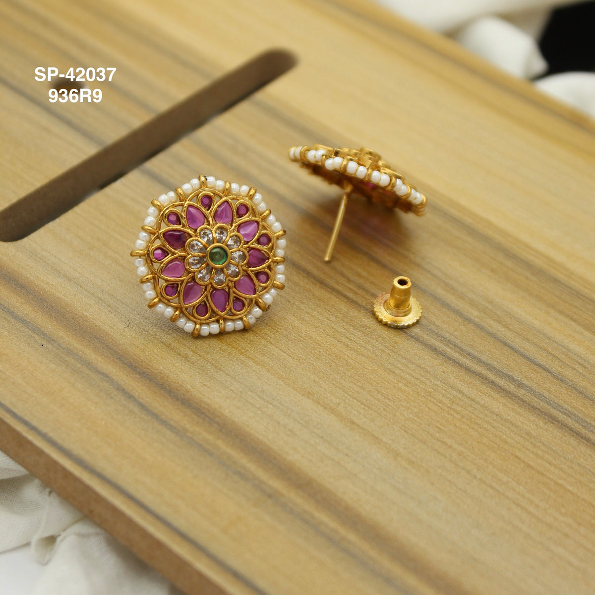 Multi colour Floral gold Look studs with pushback SP-42037