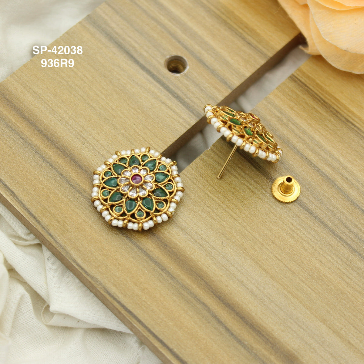 Multi colour Floral gold Look studs with pushback SP-42038