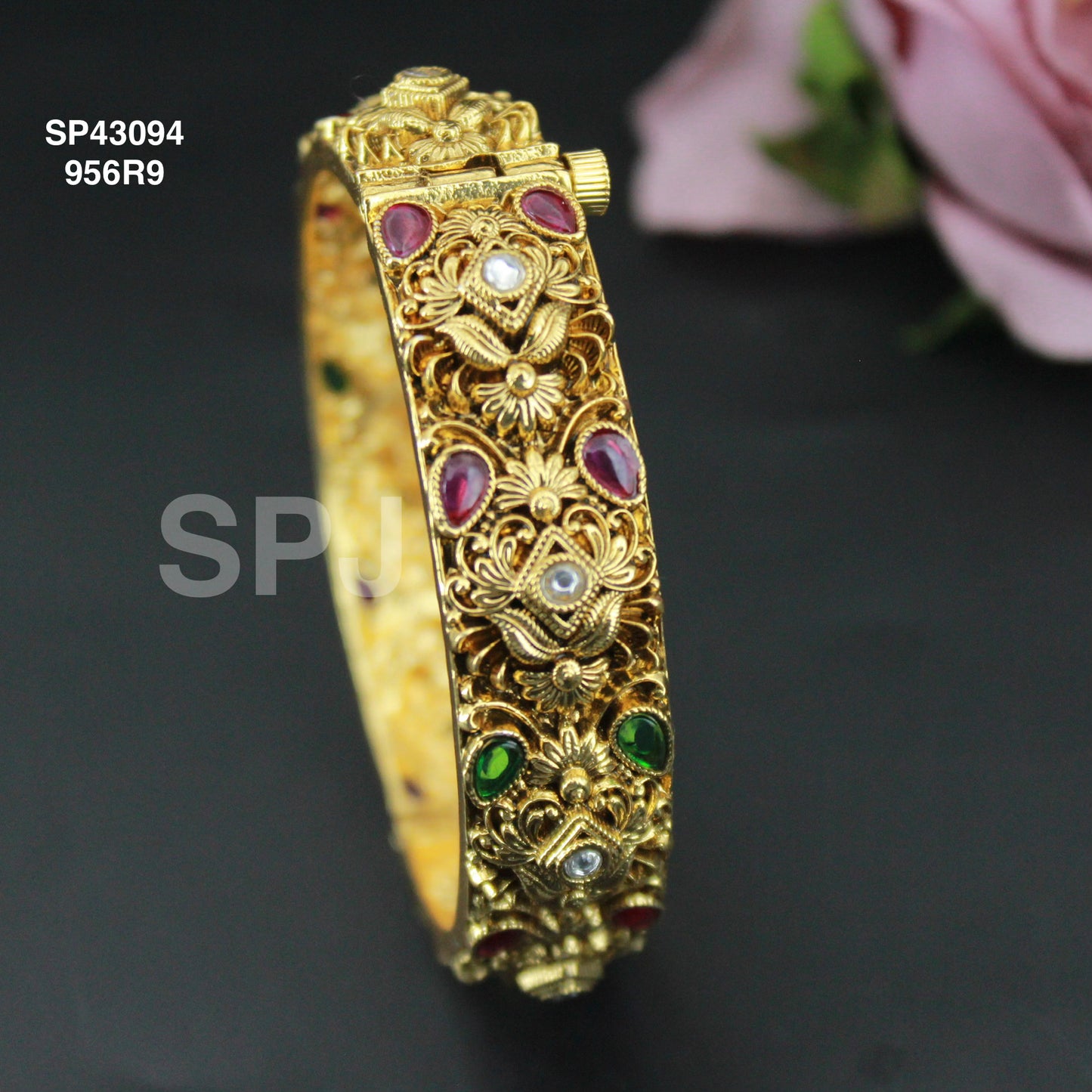 Gold Replica Floral Openable bangles multi color