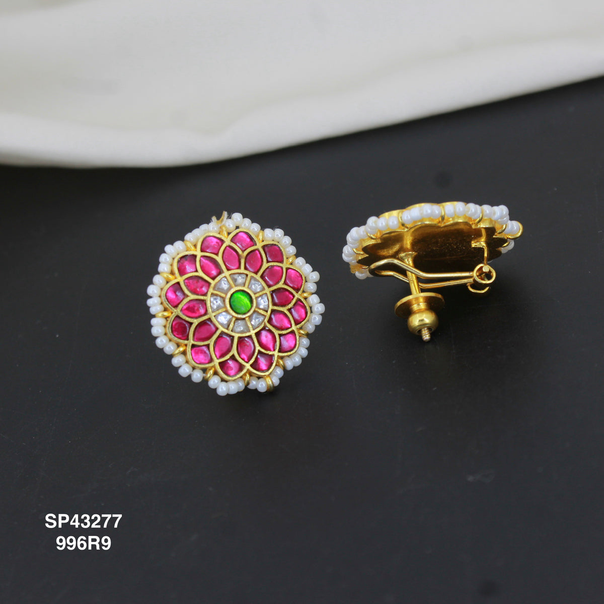 Jadau Kundan Floral Studs with ScrewBack And Support 43277