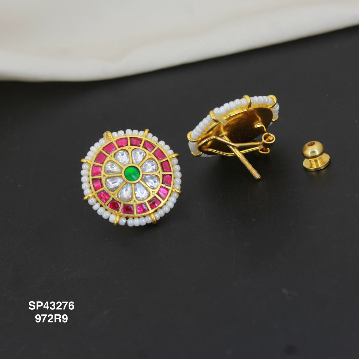 Jadau Kundan Floral Studs with ScrewBack And Support 43276