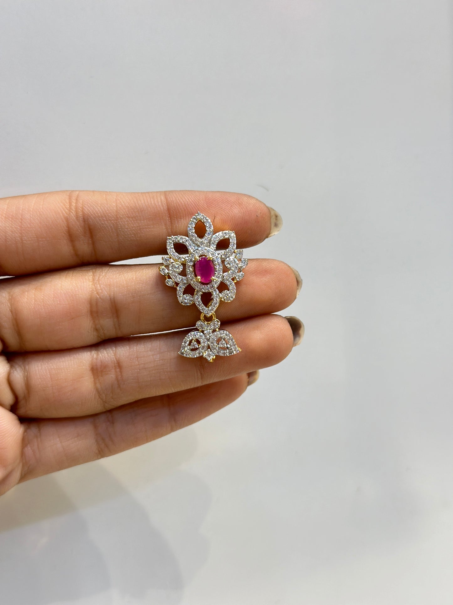 42304 Diamond Jhumki Red With Screw Back