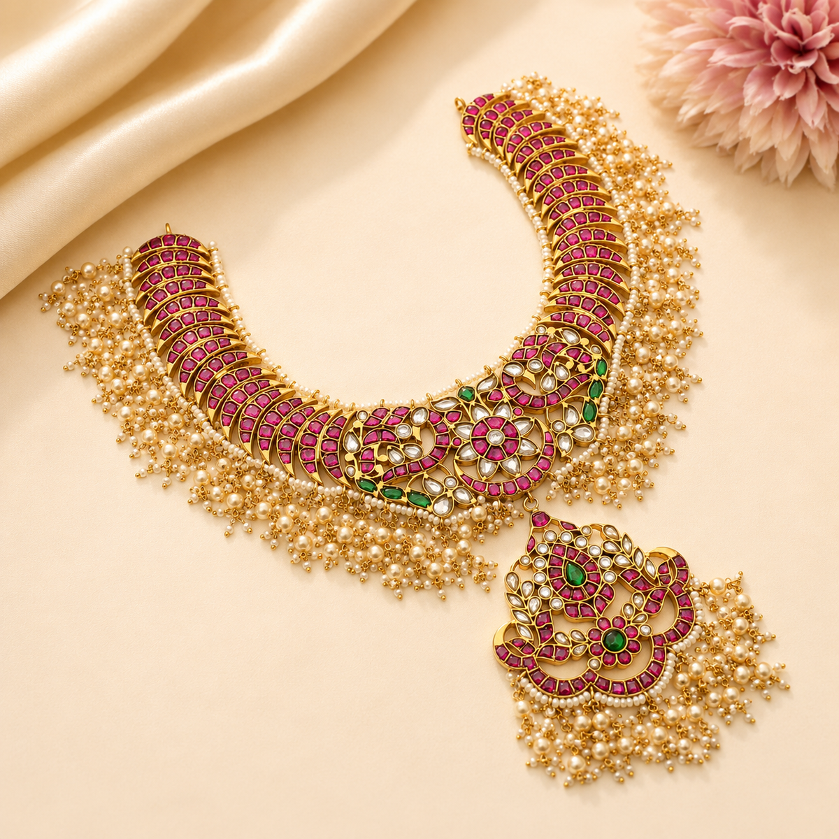 Jadau Peacock Multi Stone Necklace