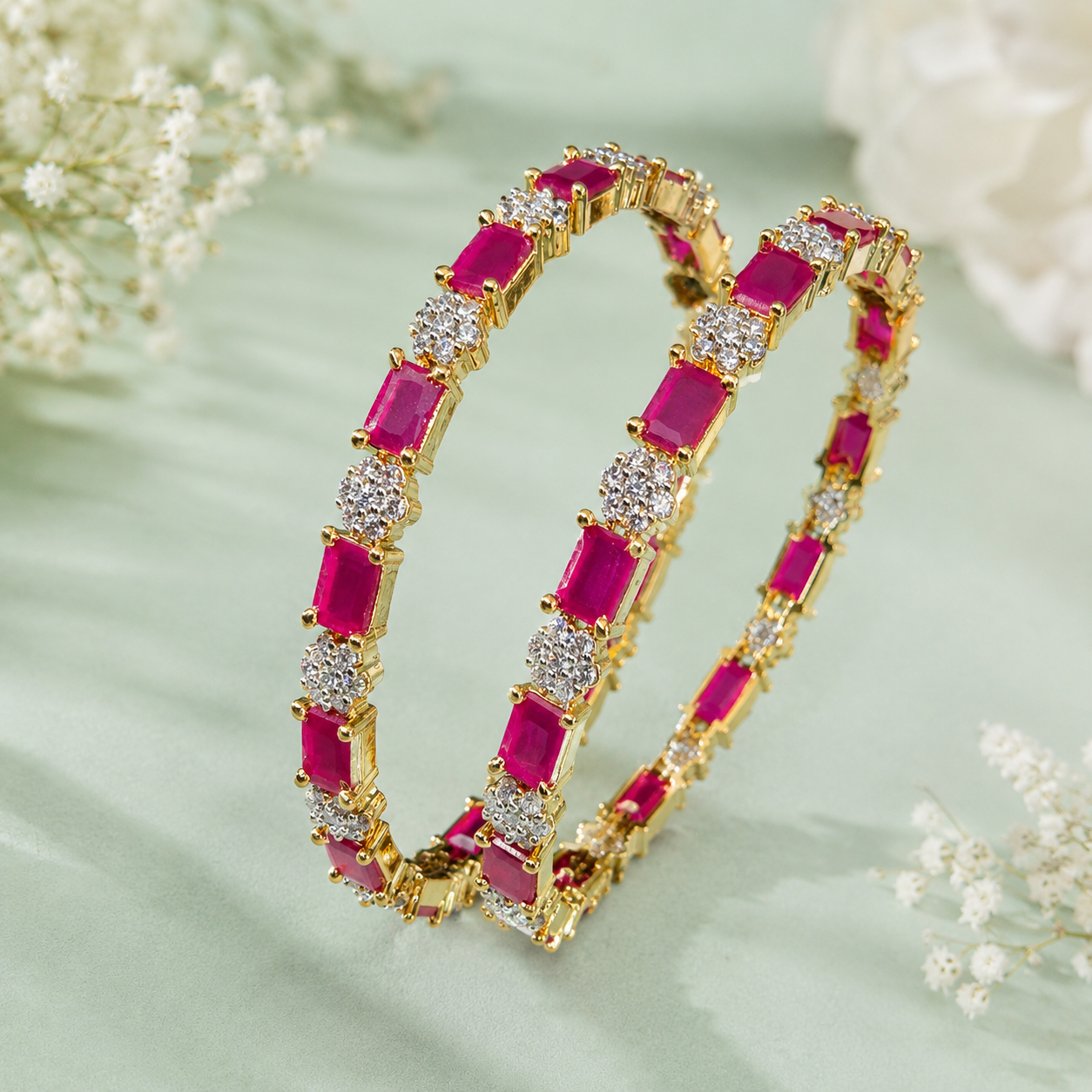 39312 Diamond real look GJ Ruby 2pcs bangle