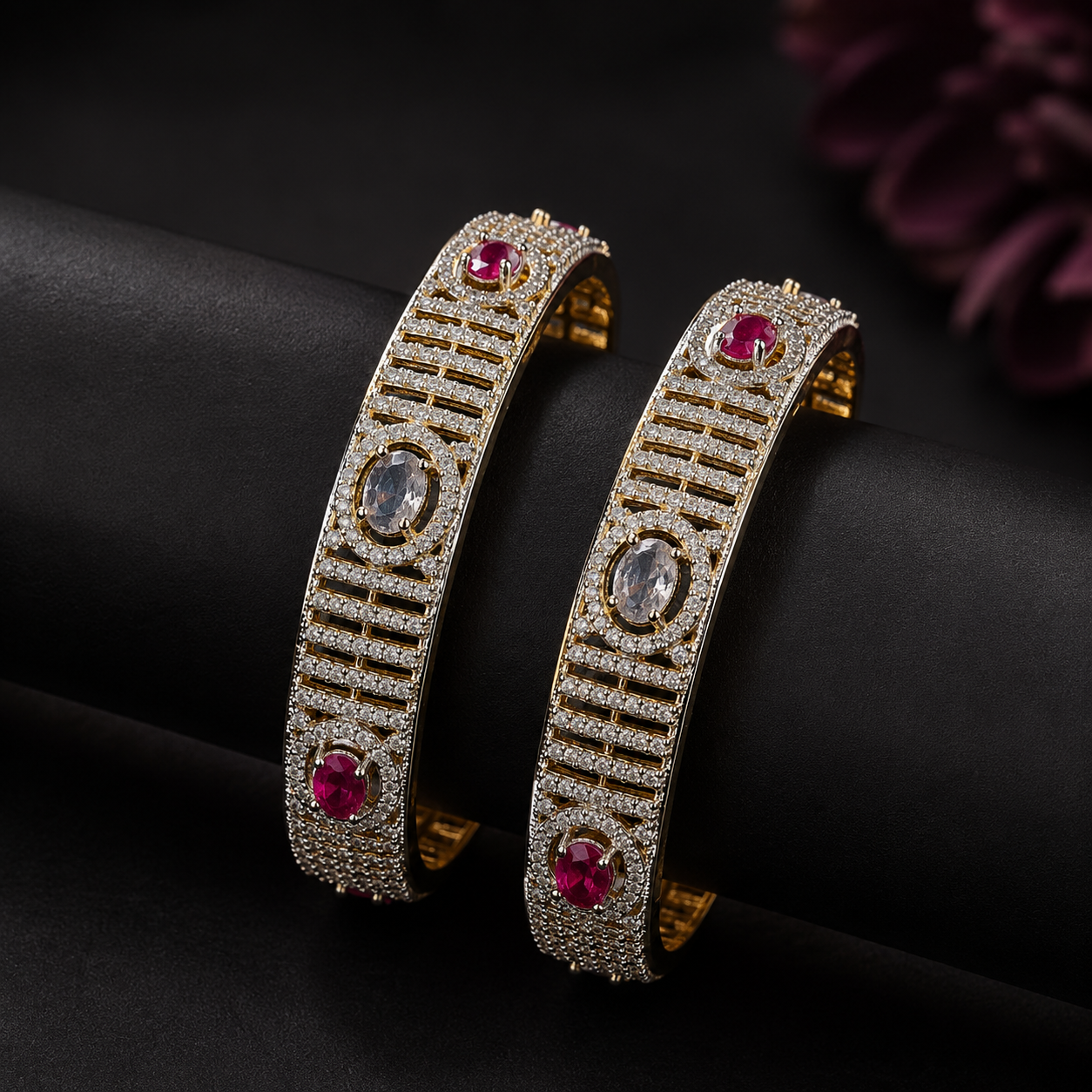 17177 Diamond look like pink and white stone bangle