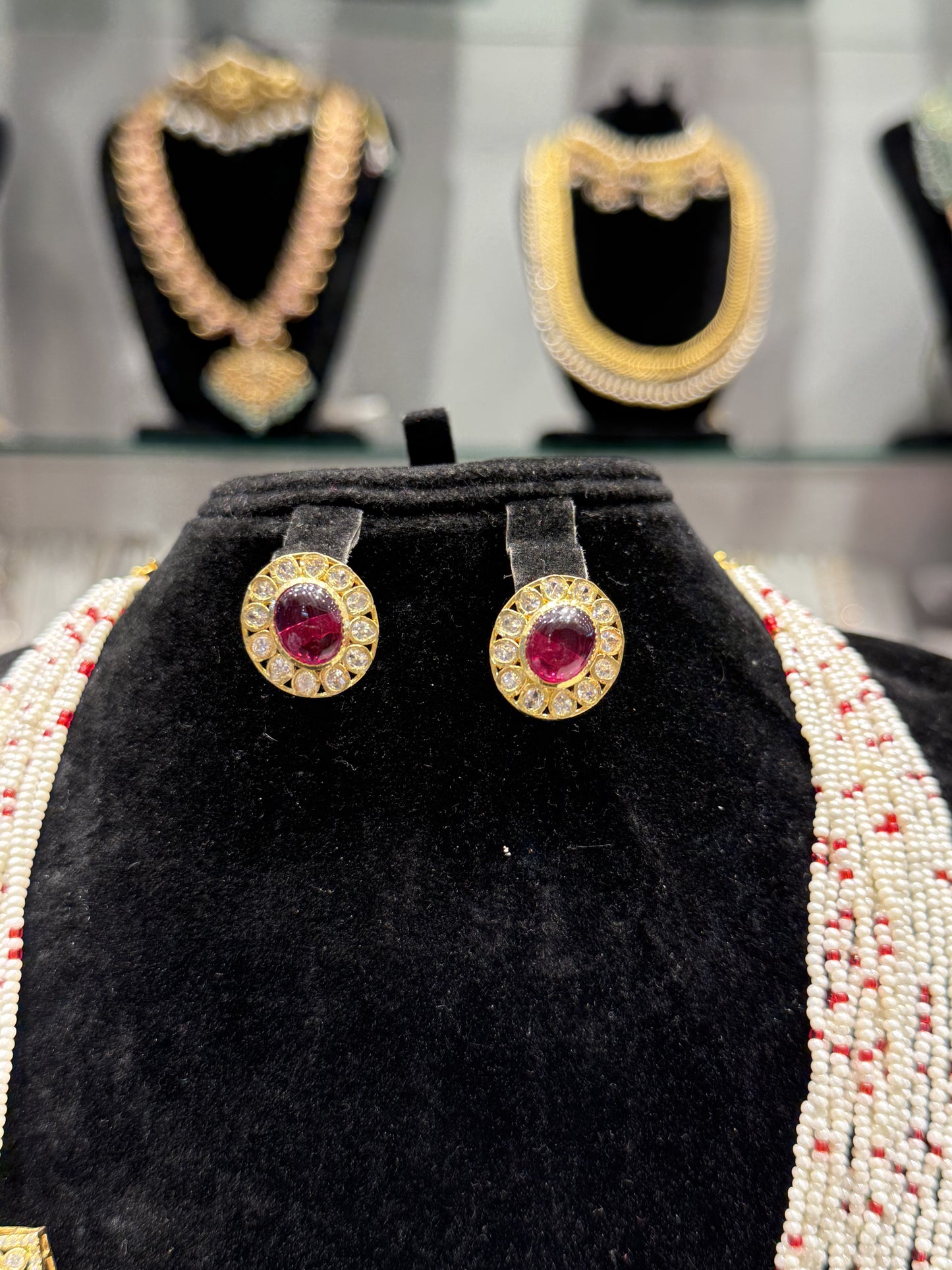 23663 Poth Side Pendant Mala with Red CZ stones