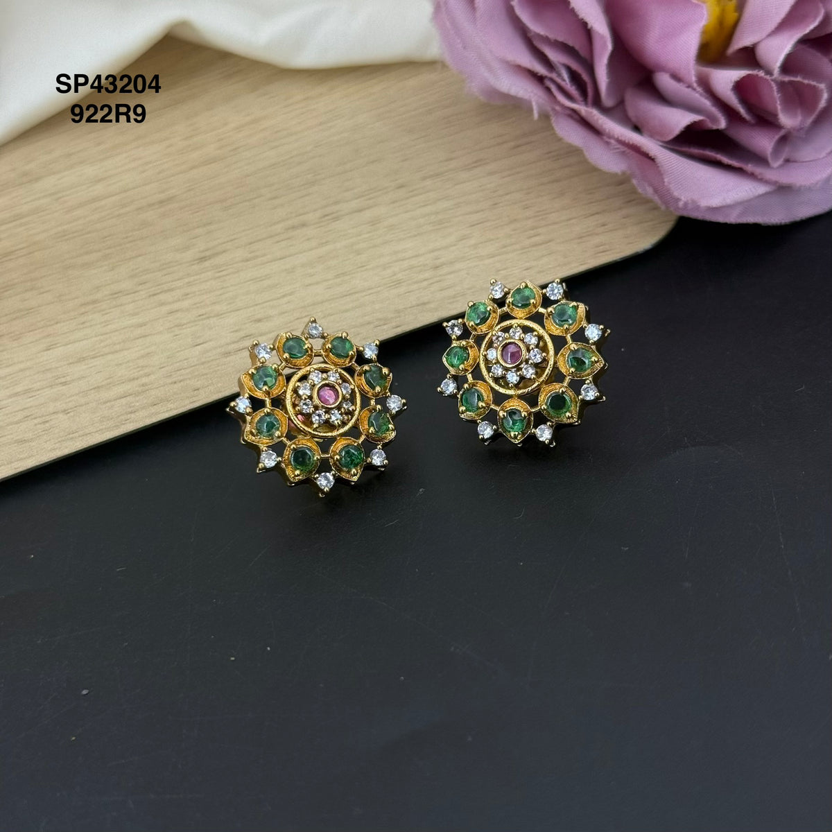 Mutli Colour Gold Look Alike Push Back Floral Studs 43204