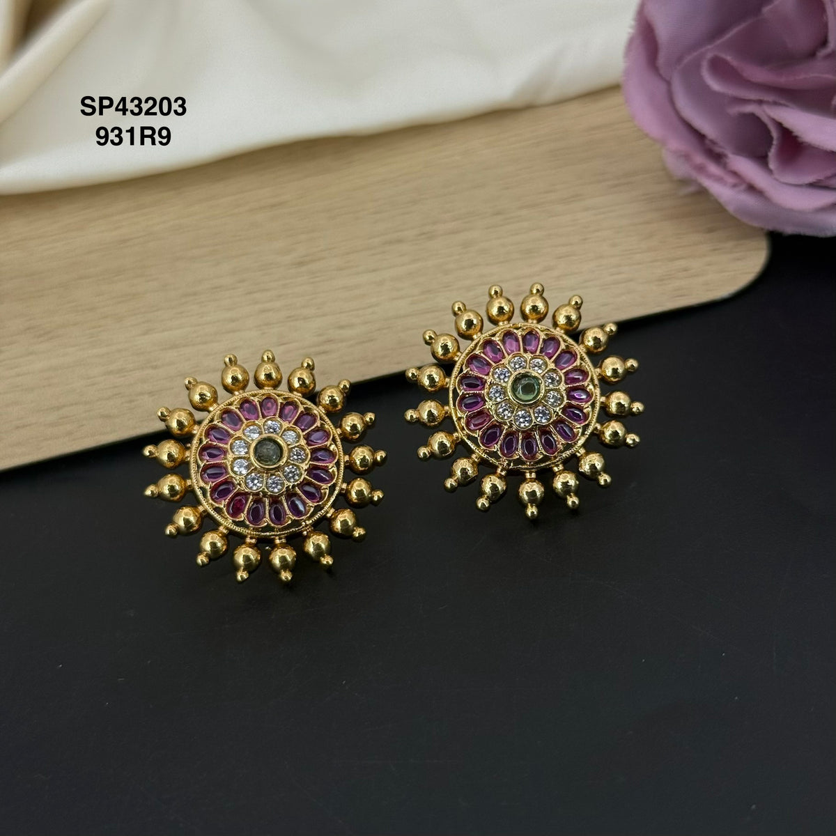 Multi Colour Kemp stone Mahanati design studs with push back 43203