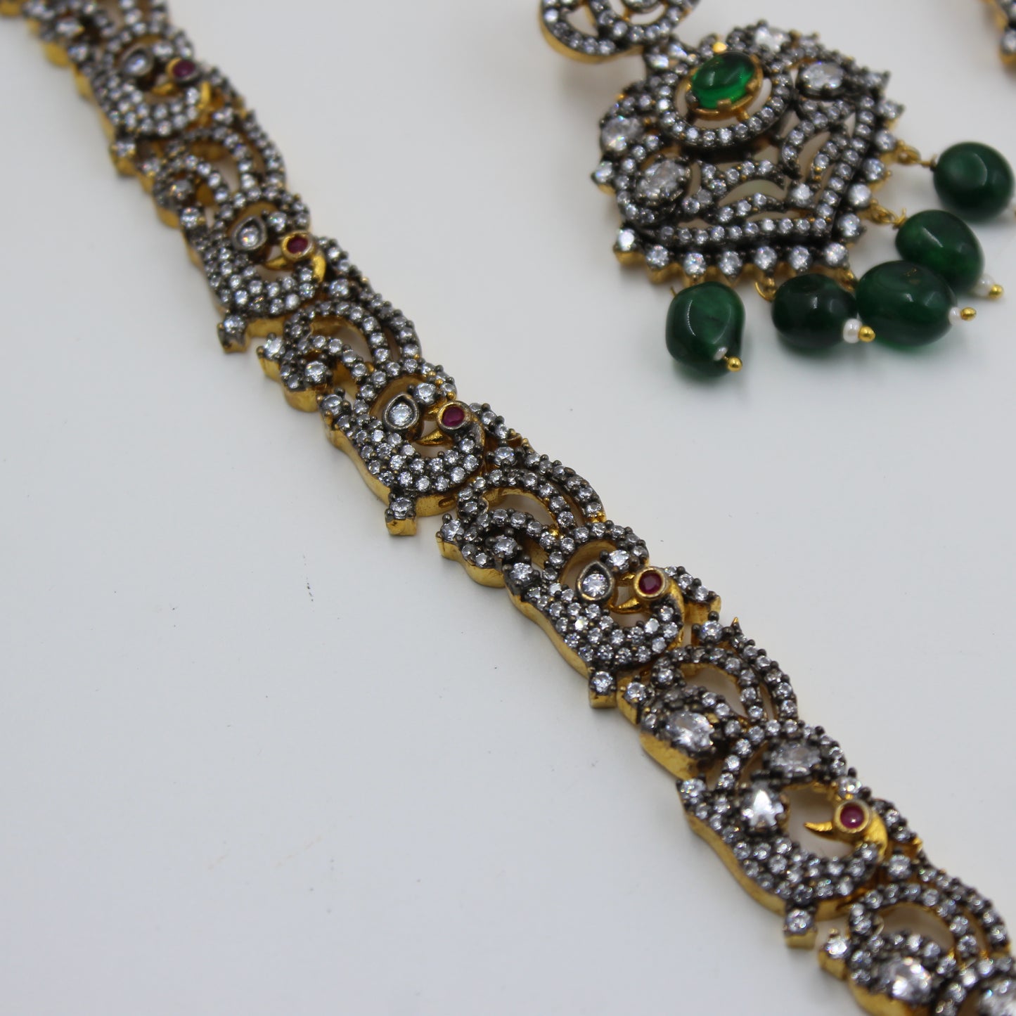 Victorian Elephant Peacock Green Long Necklace