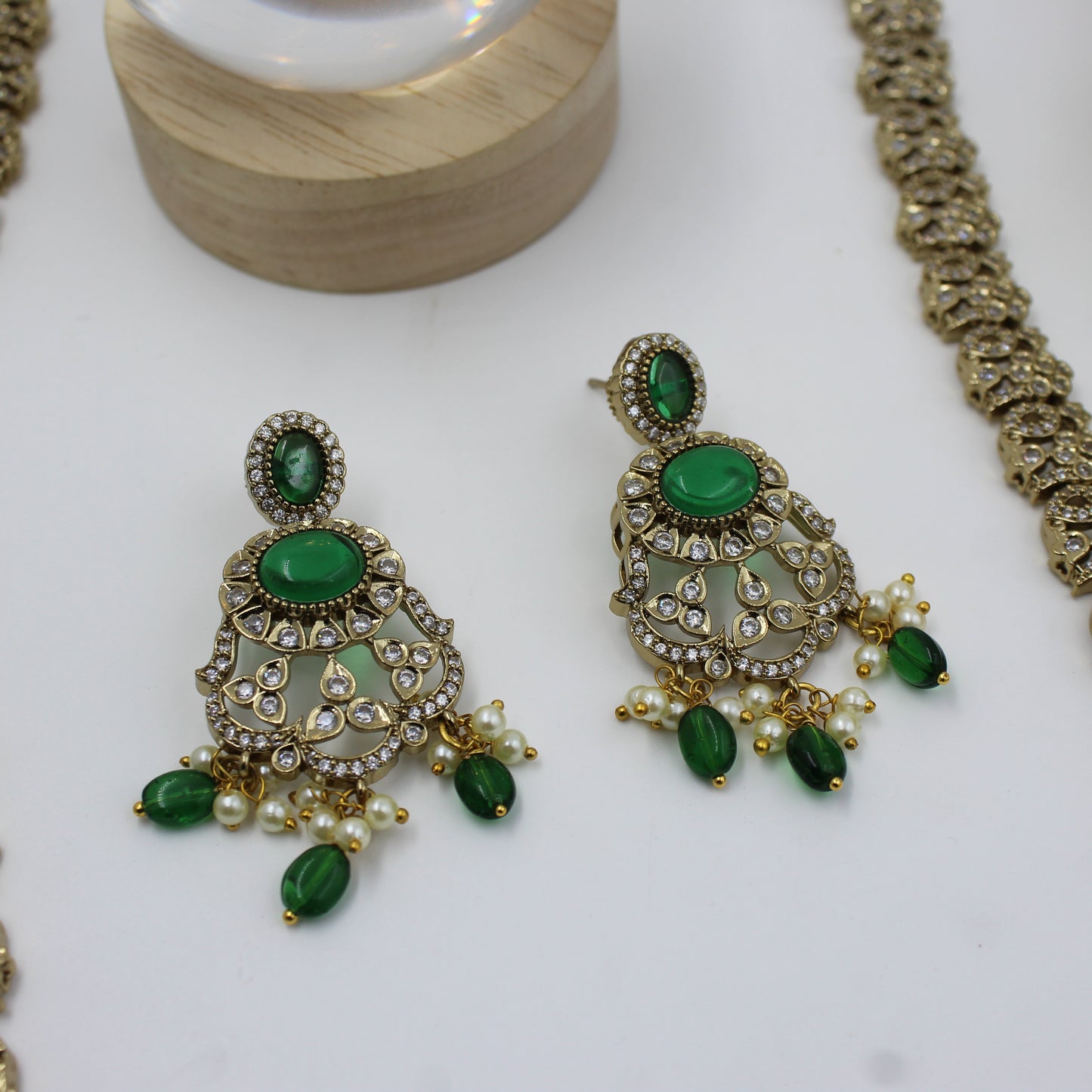 Lakshmi Victorian Long Green Necklace Set