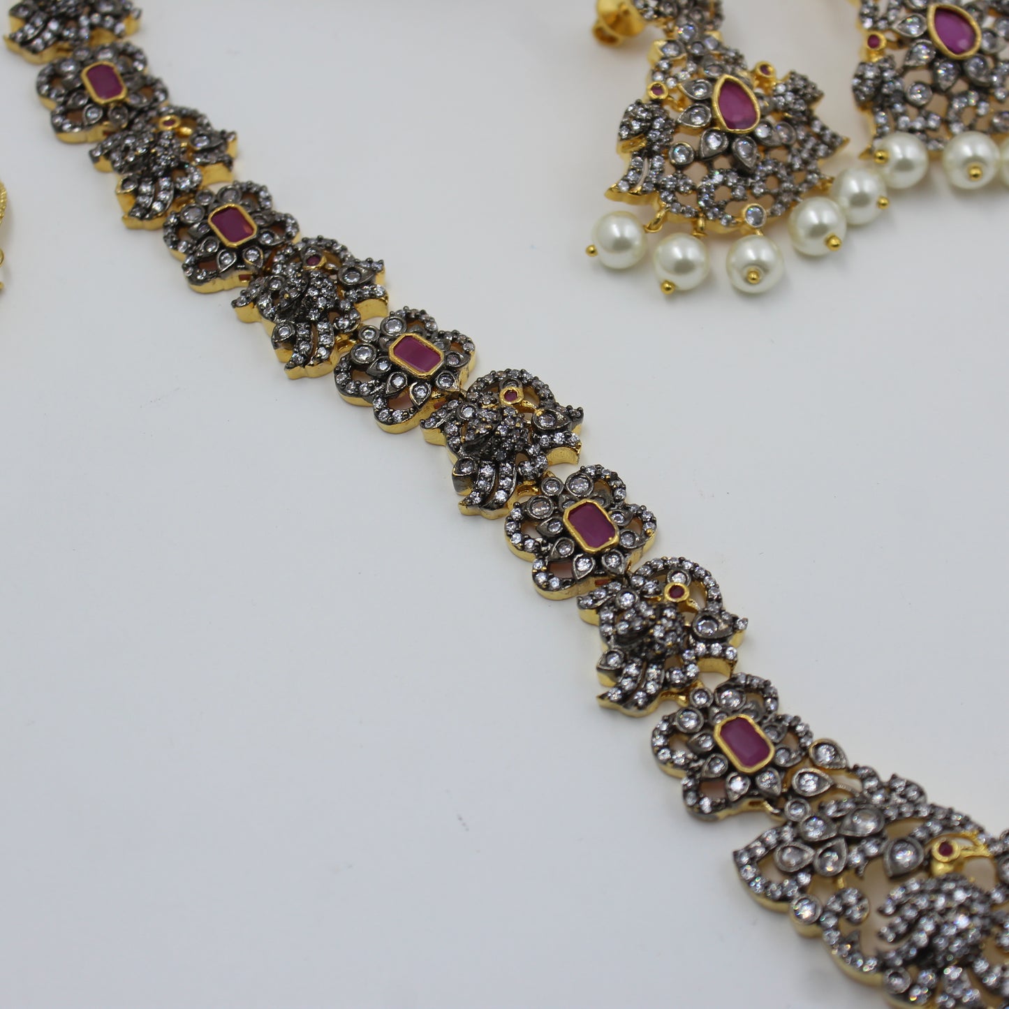 Victorian Peacock Long Necklace Red