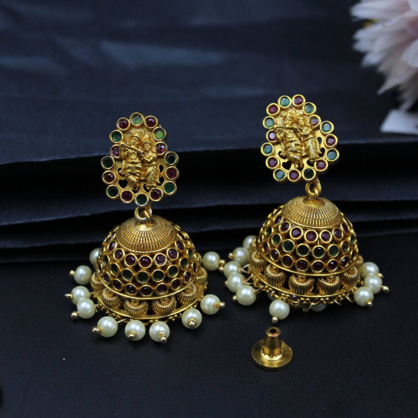 5143 Matte finishing Radha Krishna single line necklace with Jhumkas