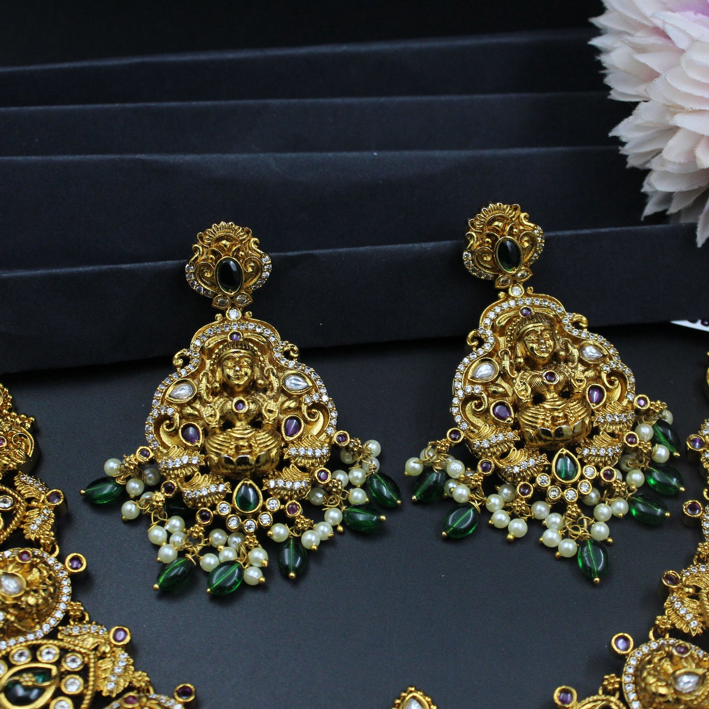 38756 real diamond look Nakshi short bridal necklace