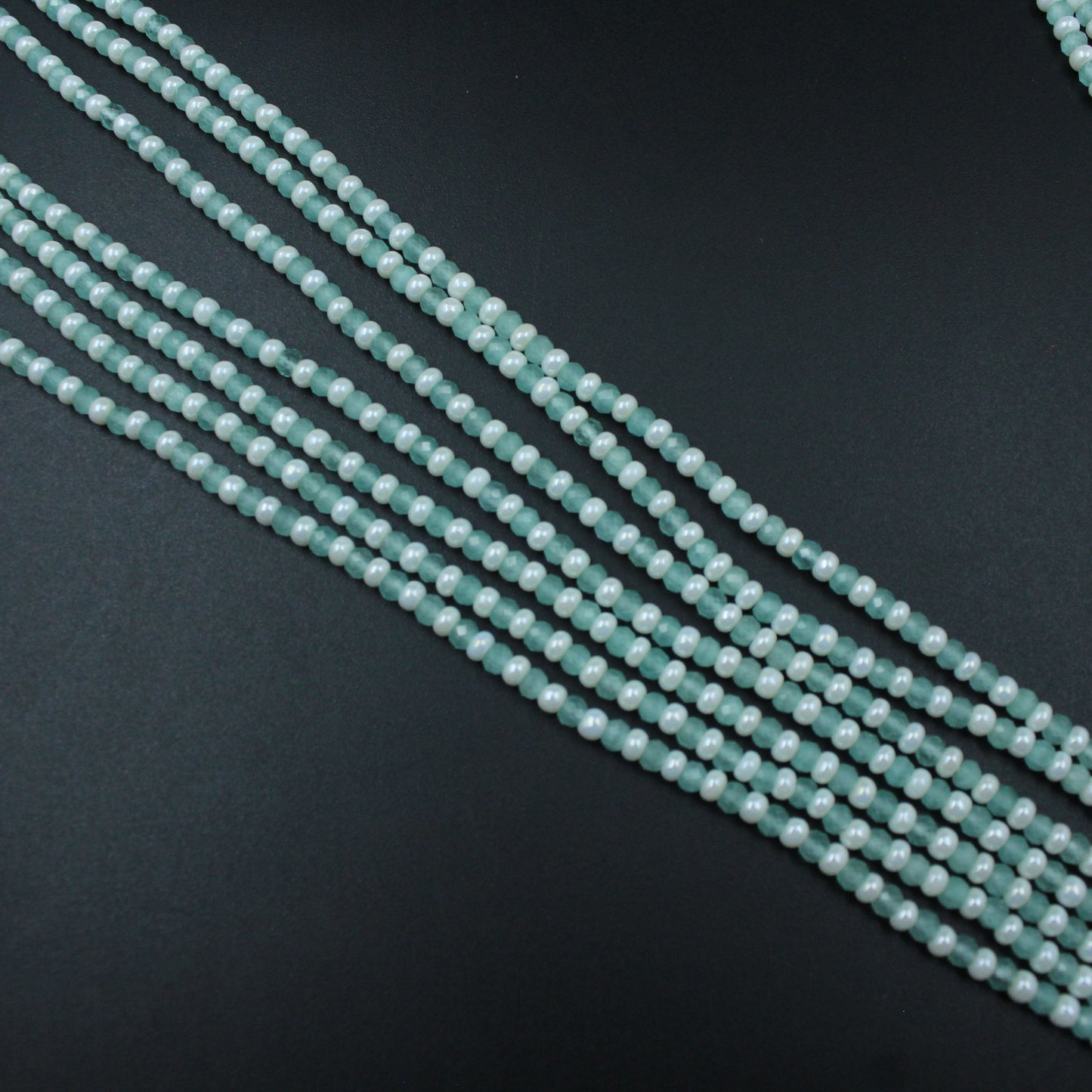 39831 - 7 Lines Sugar Beads Mala With Mint Green Locket