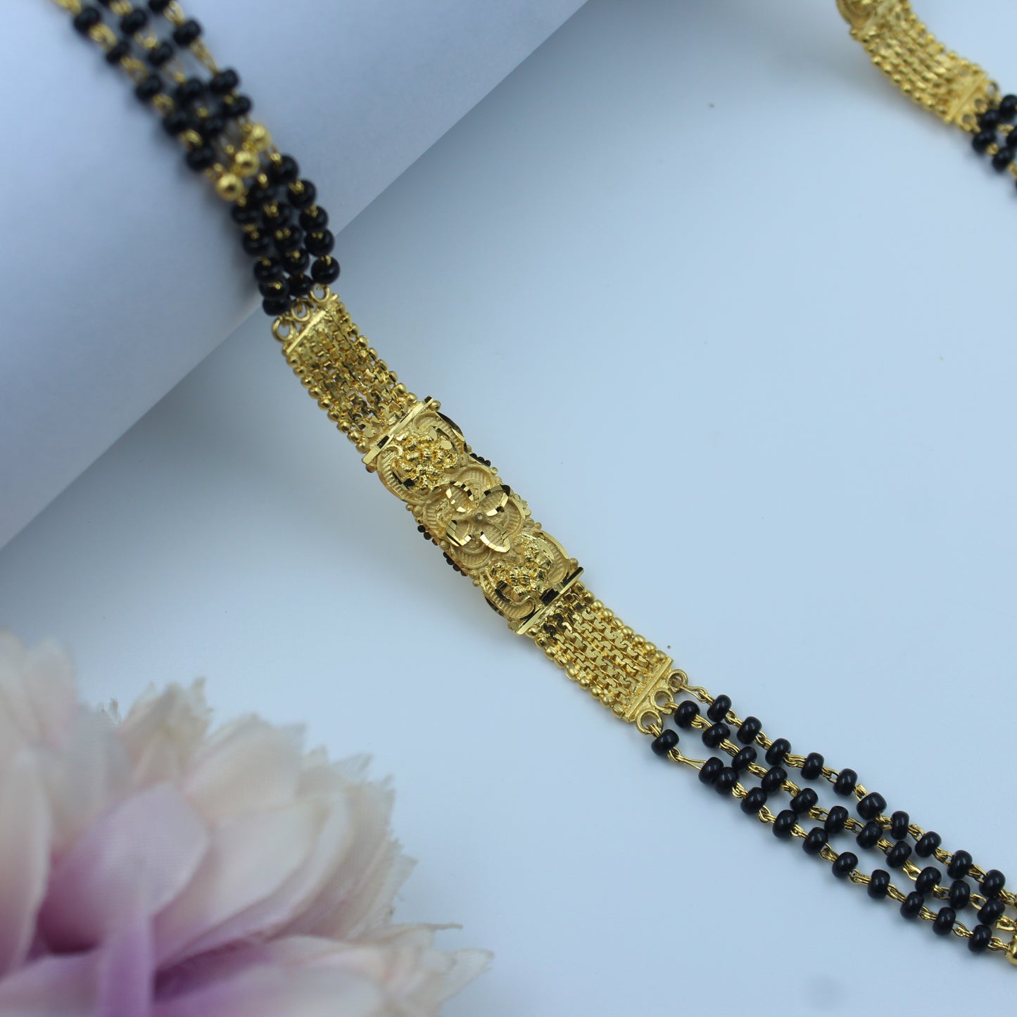 22262 : 3 Lines Black Beads Mala Without Pendent