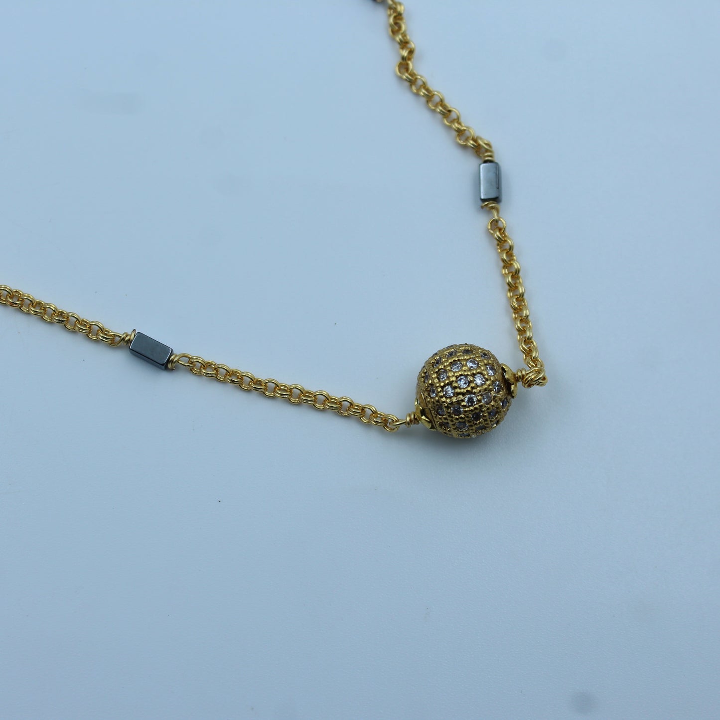 40390 Stylish Gold-Plated Black Bead Mangalsutra with Spherical Pendant Design