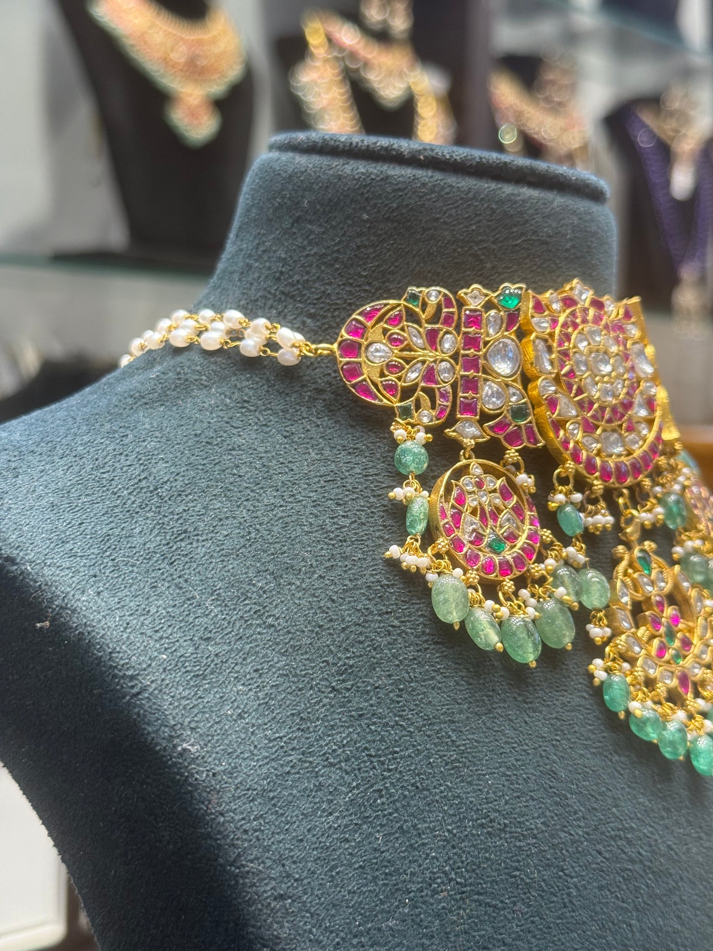 39900 Hand made jadau kundan bridal choker with Russian beads and pearls