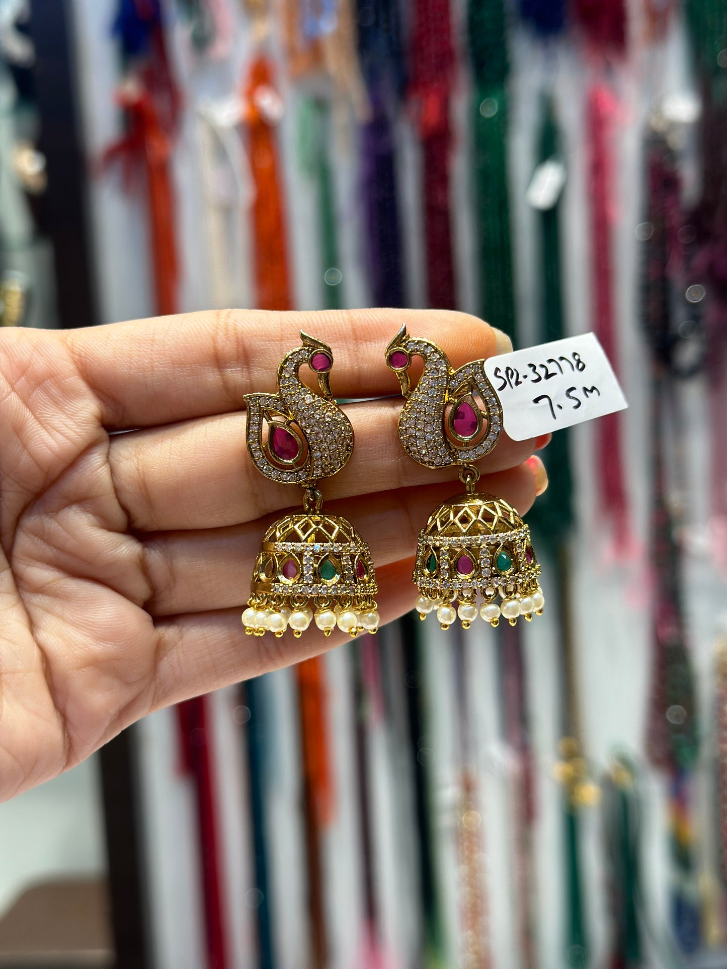 32776 Victorian peacock jhumki