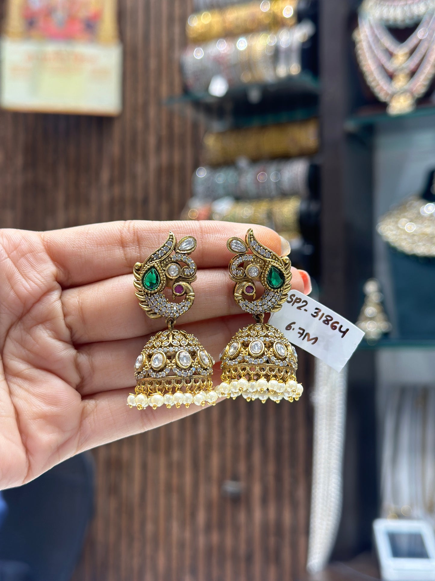 31864 Victorian Peacock Mozanite jhumki