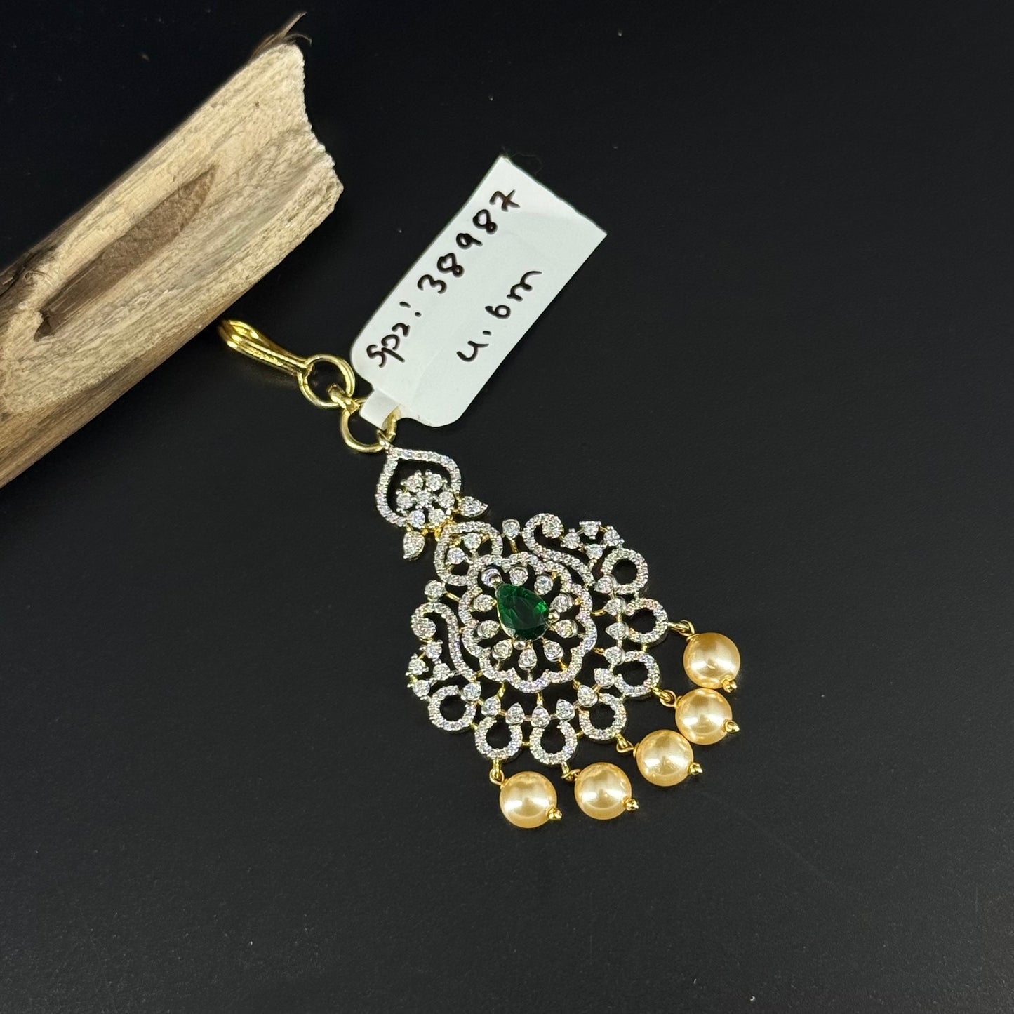 38987 G J green stone Maang Tika