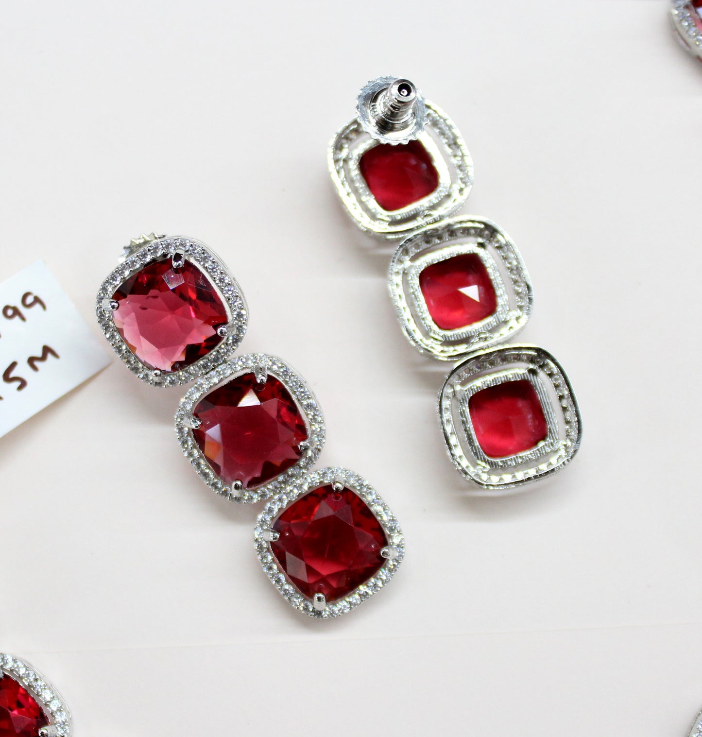 Platinum red stone necklace
