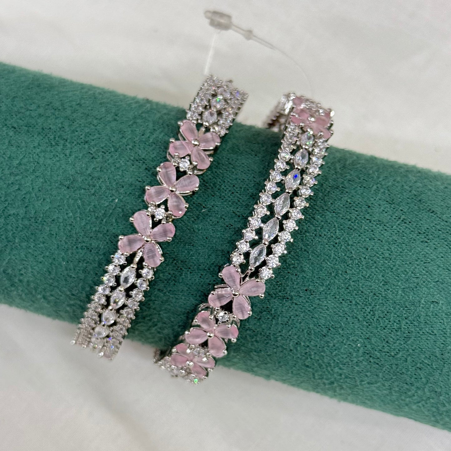 36681 platinum mint pink stone bangle