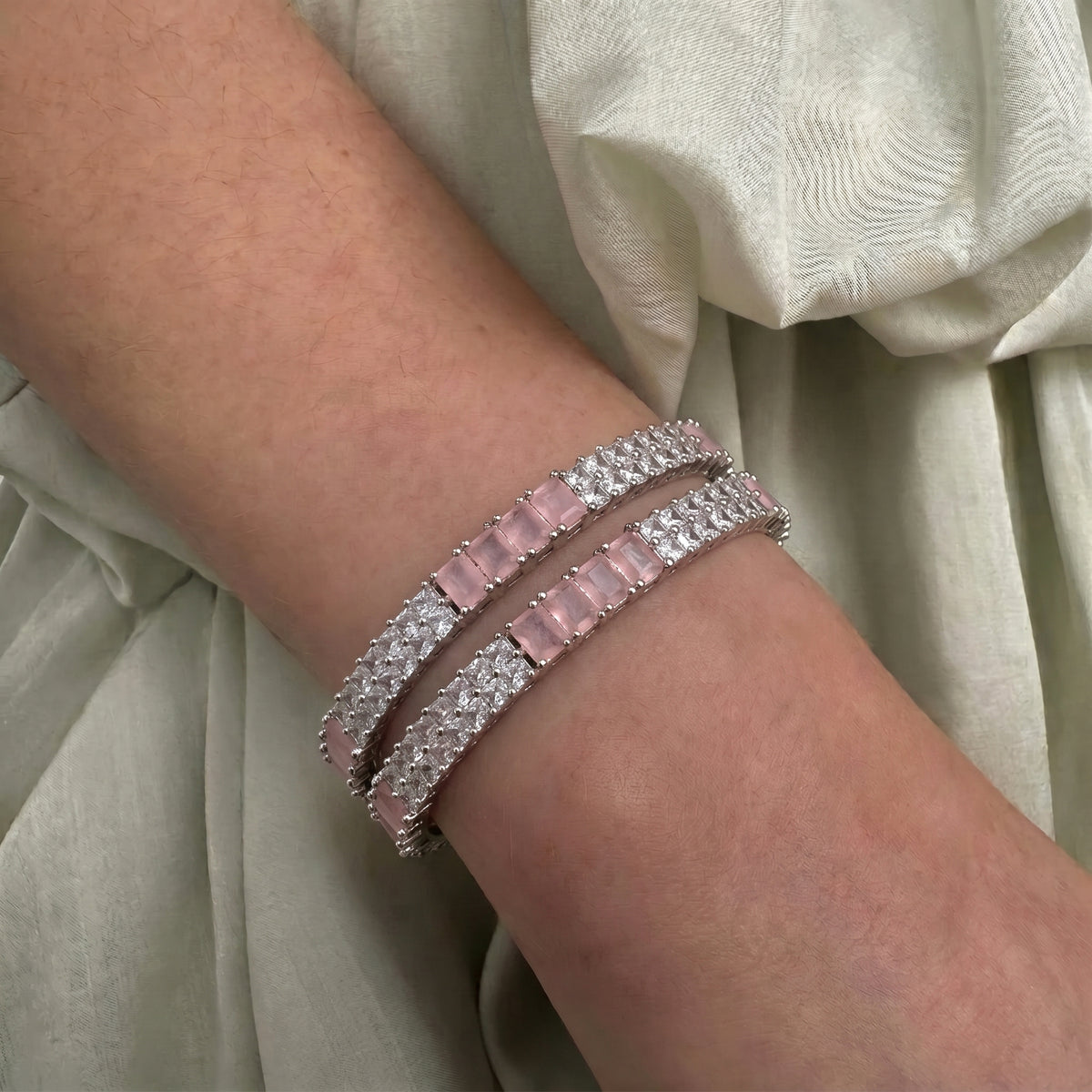 Platinum Mint Pink Bangle Set