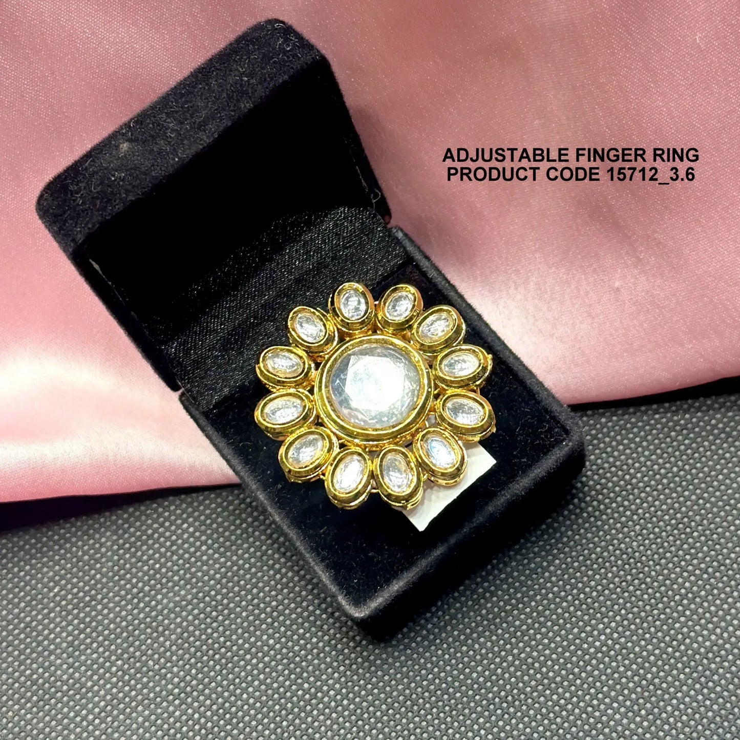 15712 Kundan flower Adjustable Finger ring