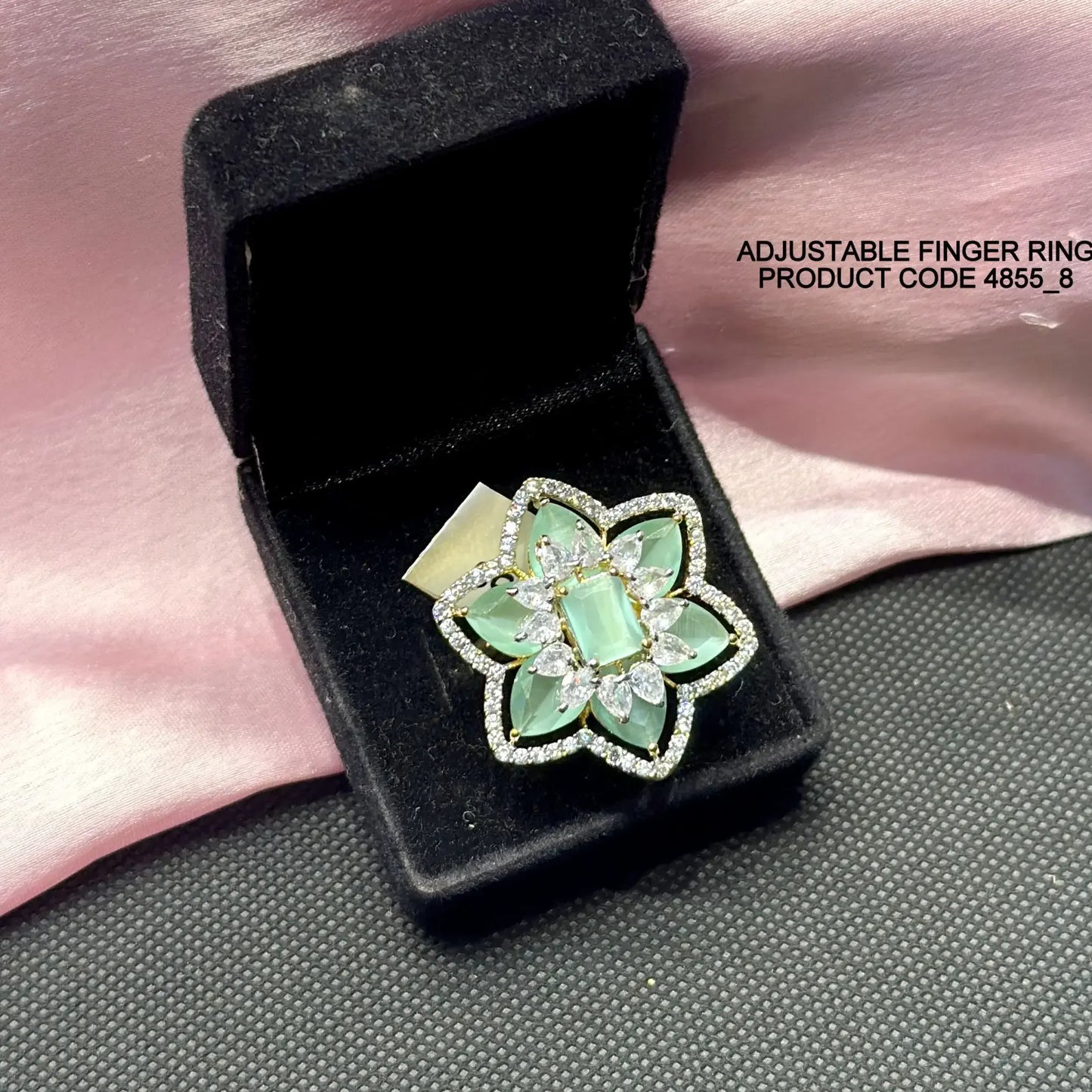 4855 Mint green platinum Adjustable Finger ring