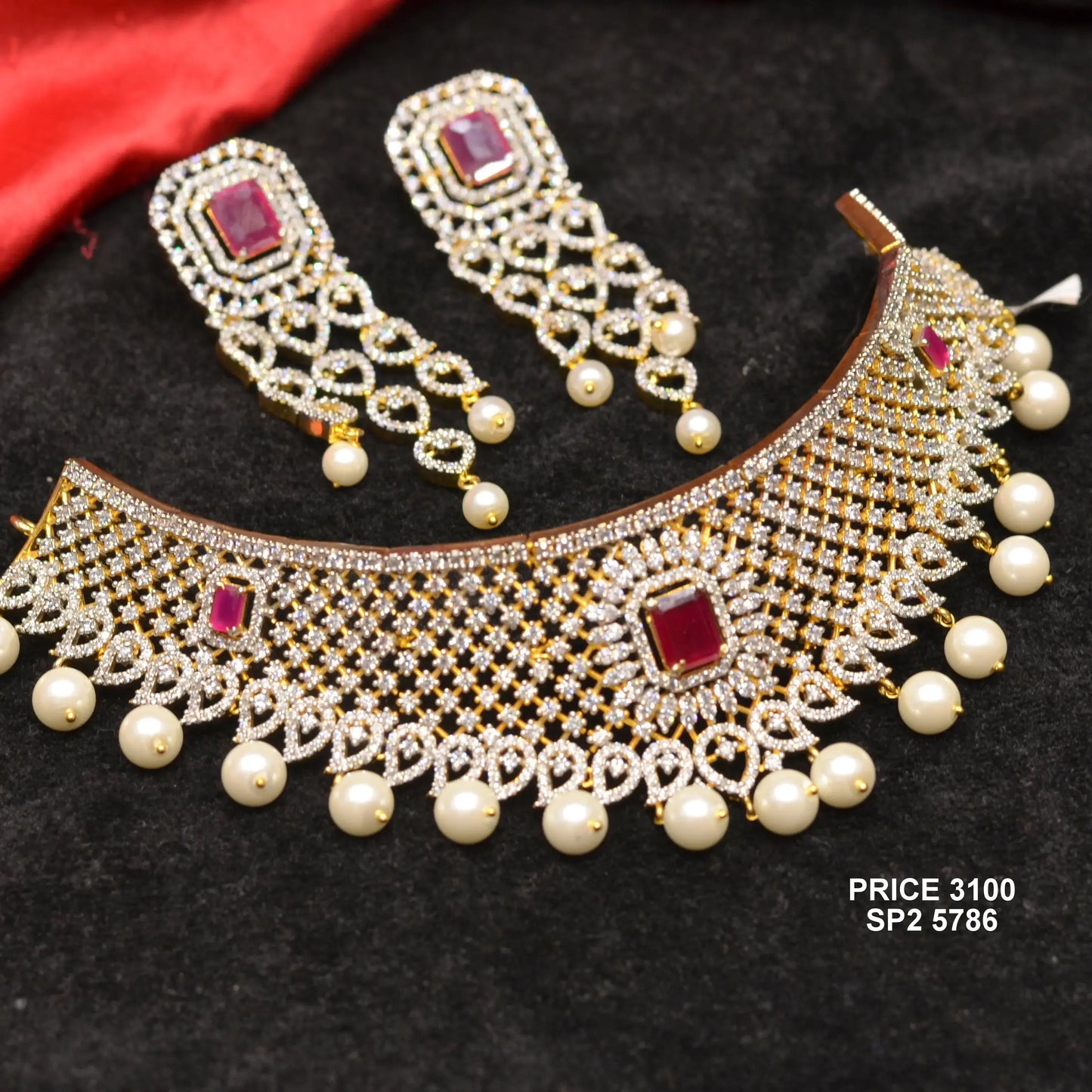 5777/5786 Diamond Look ruby stone choker