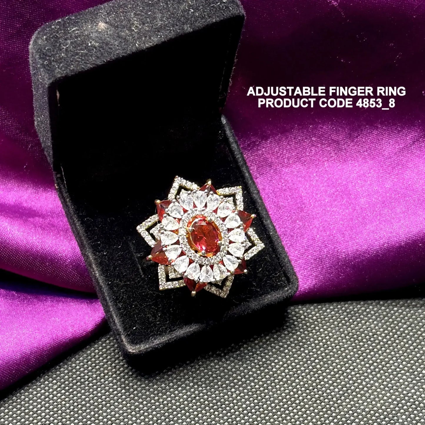 4853 Platinum finish red stone Adjustable Finger ring