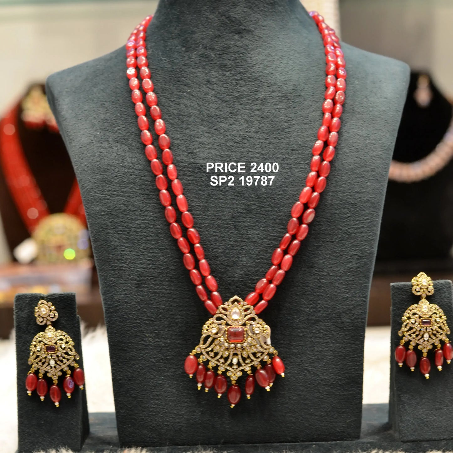 Victorian Pendant set ranihaar 2 lines ruby