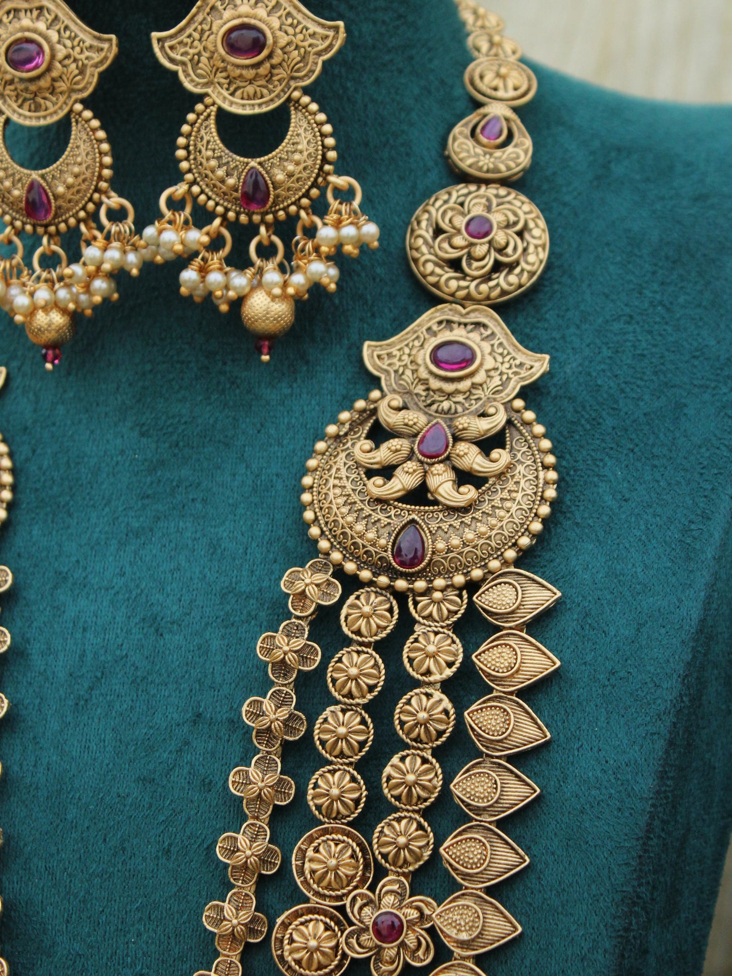 2309 Antique Finish Four-Layer Haram with Matching Chandbali Jhumkas