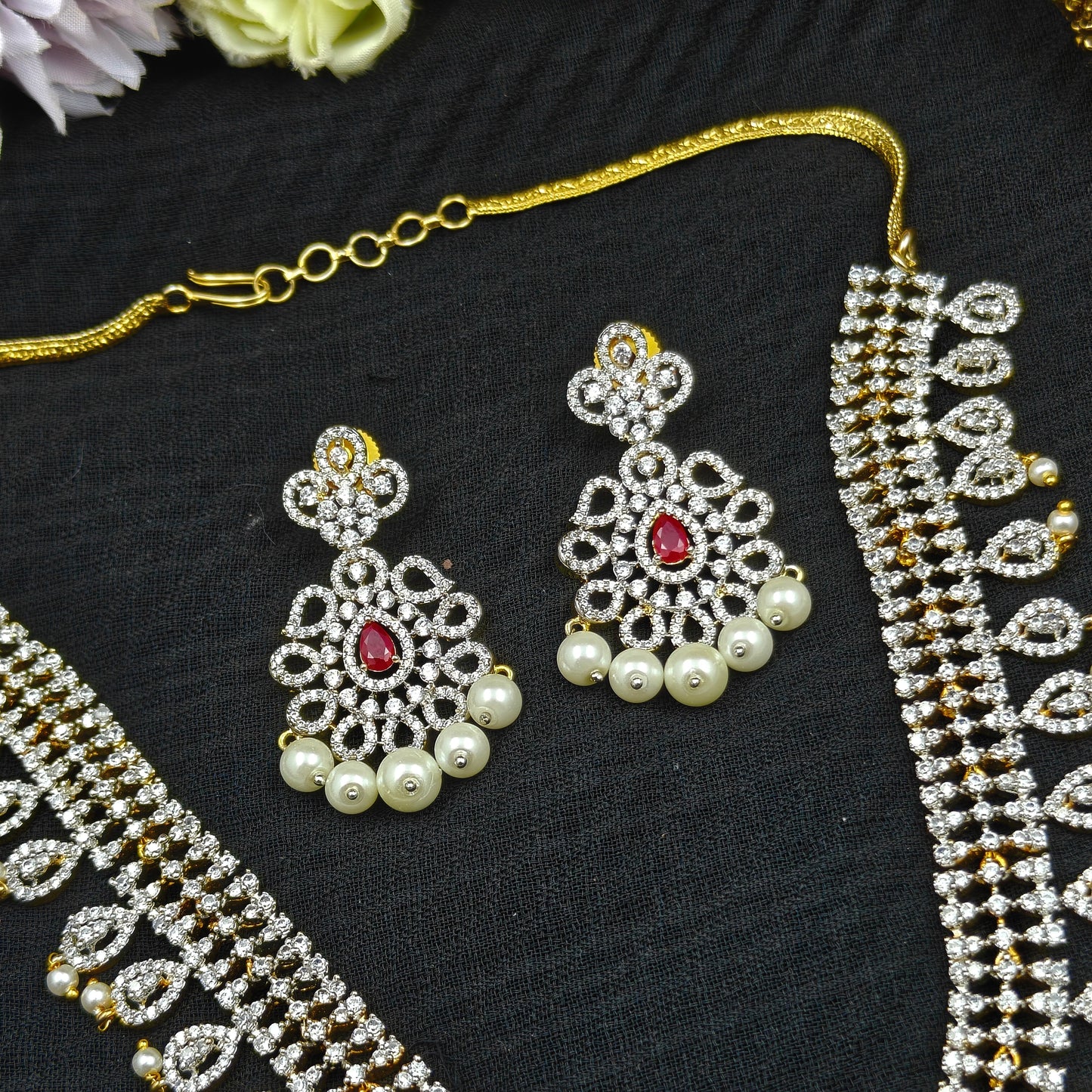 Diamond look ruby necklace